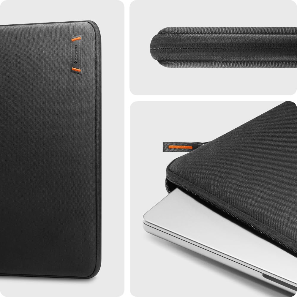 Spigen 14 Inch Laptop Sleeve - Lightweight & Water Resistant Protective Case with Ultra Soft Velvet Interior for 13-14 Inch Laptops & Tablets (Black) - Perfect for Travel, Office & School Use