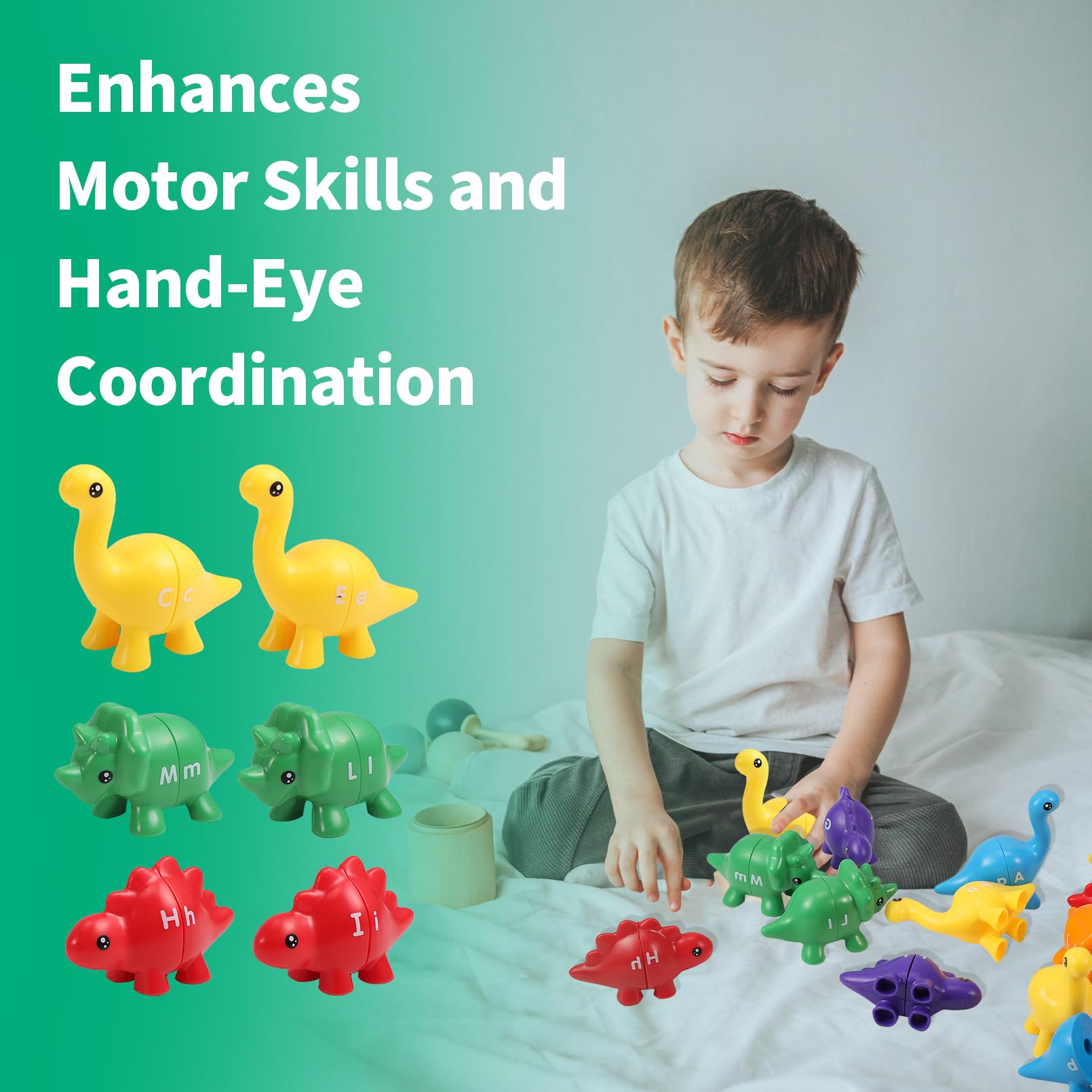 ABC Alphabet Dinosaurs Matching Learning Toys - 26 Letters Dinosaur Game, Montessori Double-Sided Educational Toys for Boys & Girls | Preschool Letter Recognition, Homeschool & Classroom Learning Activities
