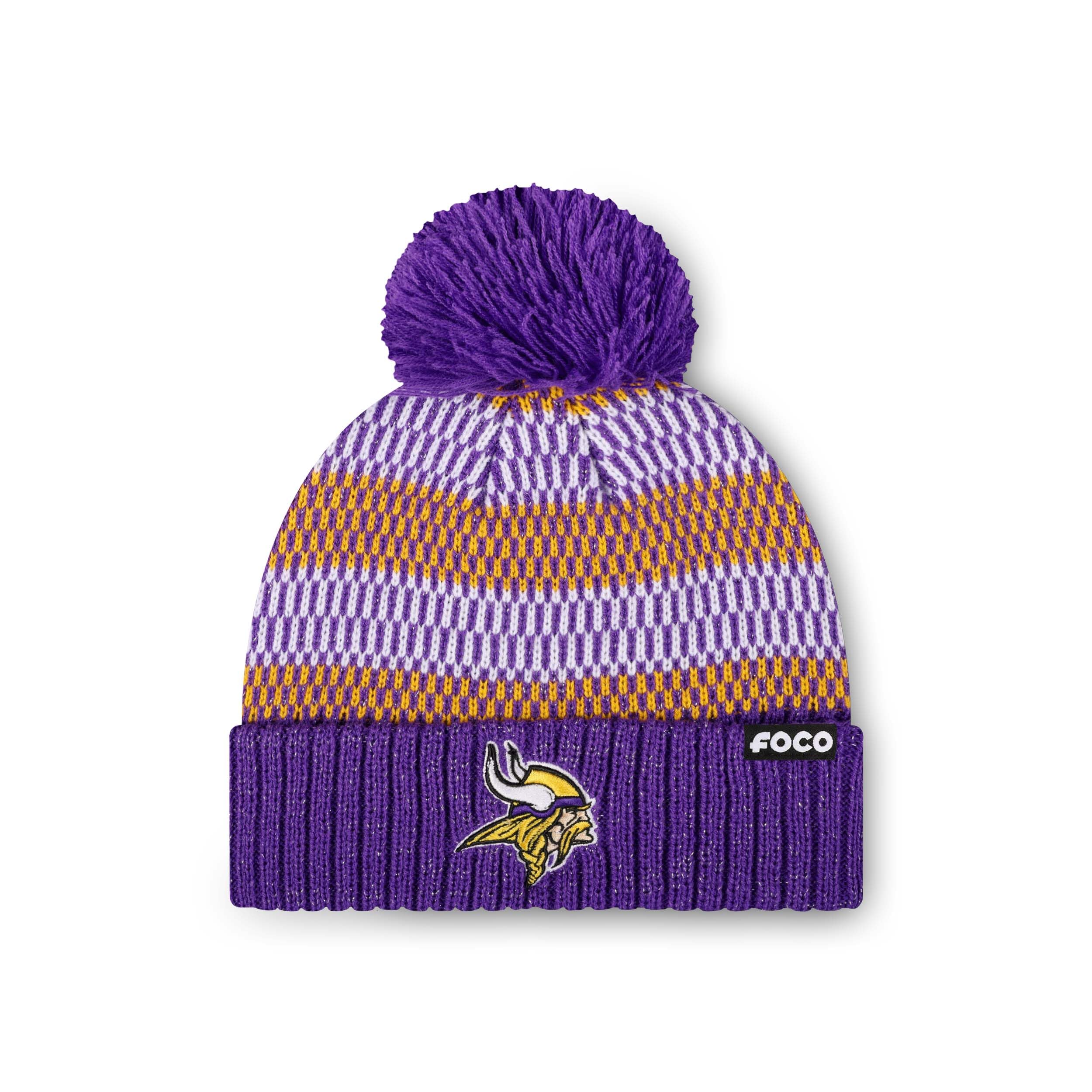 FOCO Women's NFL Team Logo Metallic Knit Pom Beanie Hat - Warm Winter Knit Cap for Football Fans - Perfect for Game Day, Outdoor Activities & Cold Weather Fashion