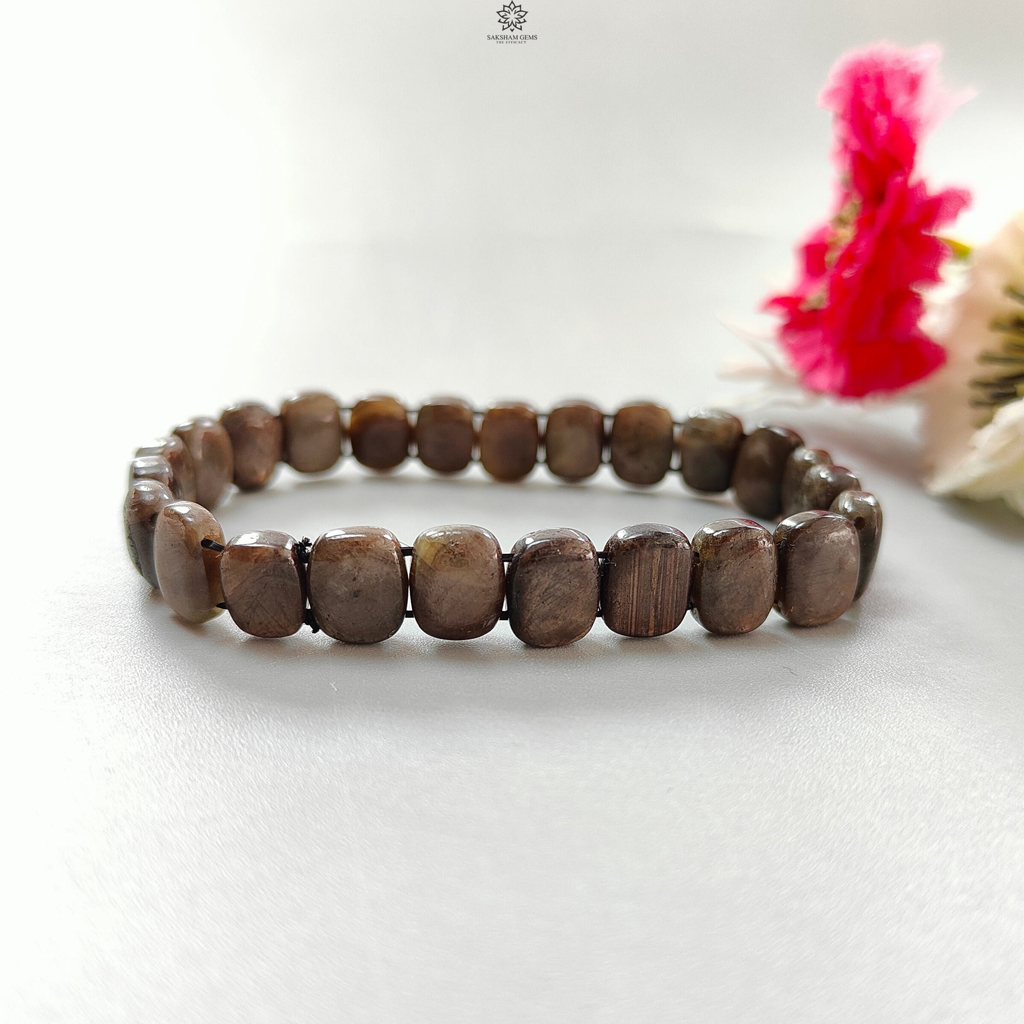 Natural Golden Brown Chocolate Sapphire Beads Bracelet - 106.95cts Untreated Cushion Cut Stretchable Beaded Bracelet (10x8mm, Size 7) for Women's Fashion, Boho Jewelry & Special Occasion Gifts