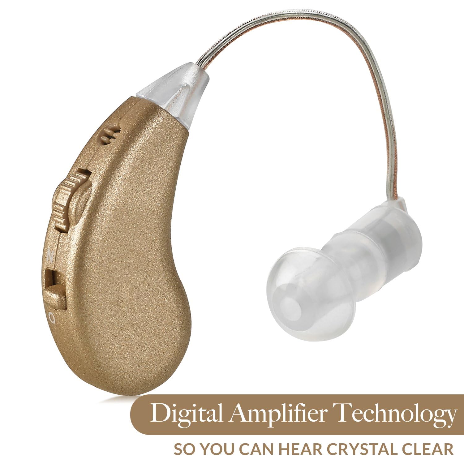 Digital Hearing Amplifiers (2-Pairs) - Rechargeable BTE Personal Sound Enhancer with USB Charging Dock - Premium Gold Behind-The-Ear Hearing Aid - Ideal for TV Watching, Conversations & Outdoor Activities - MEDca Certified