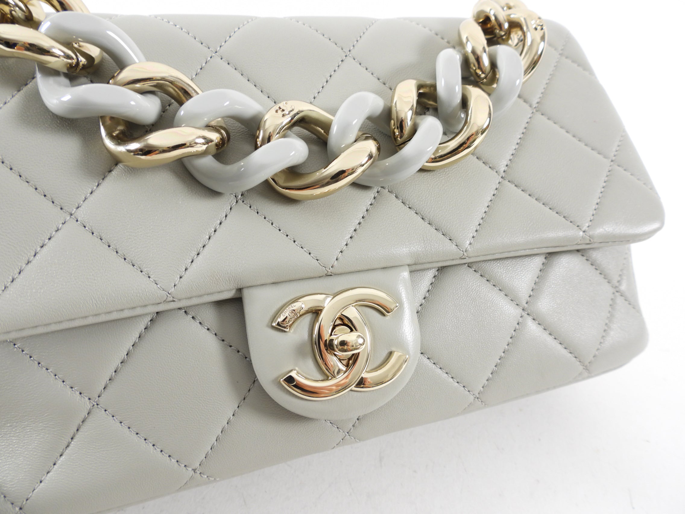 Chanel 22C Grey Leather Large Resin Bi-Color Chain Flap Bag - Luxury Designer Handbag for Women, Perfect for Parties, Work & Everyday Use