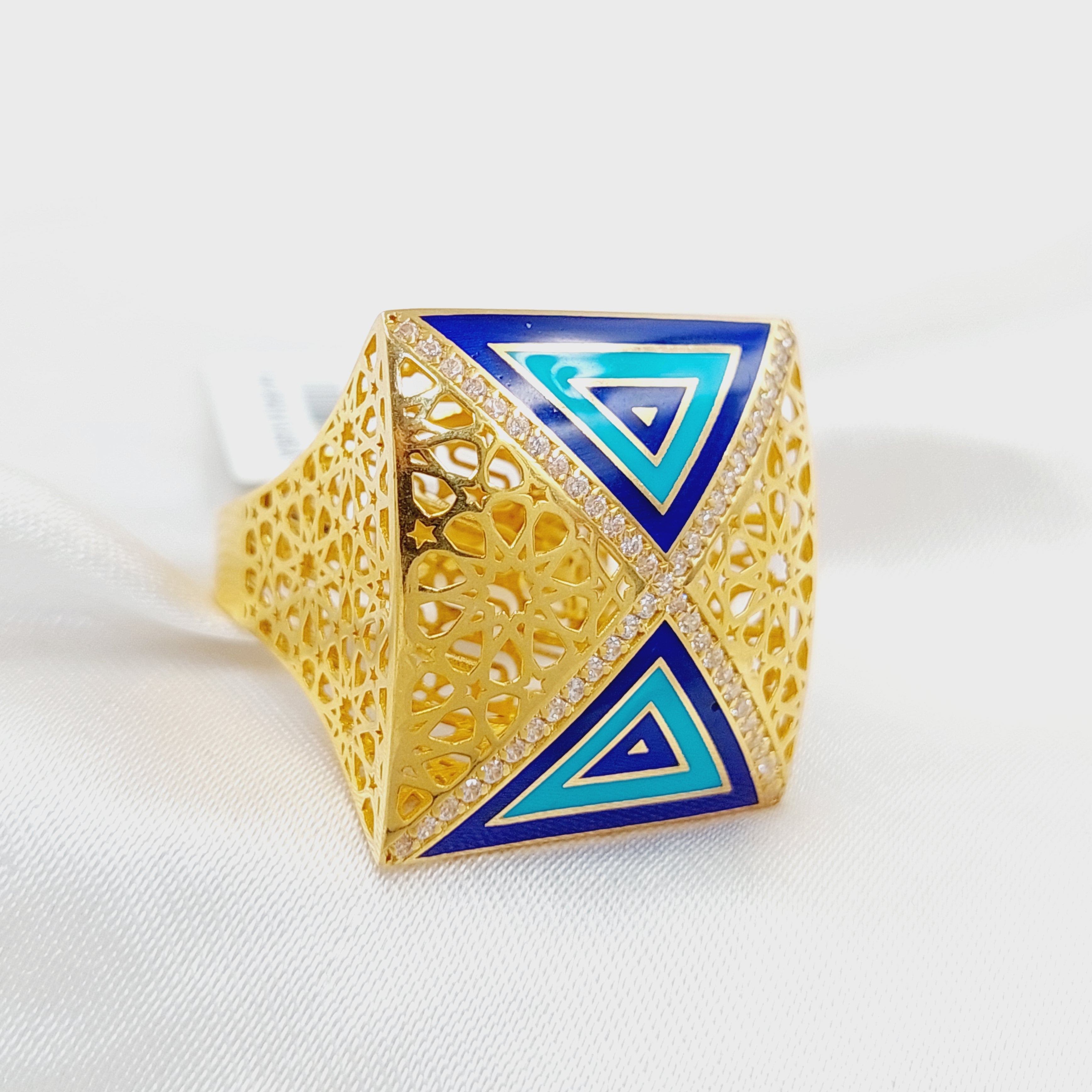 Enameled & Zircon Studded Pyramid Ring for Women - Gothic Punk Jewelry - Perfect for Parties, Concerts & Fashion Statements