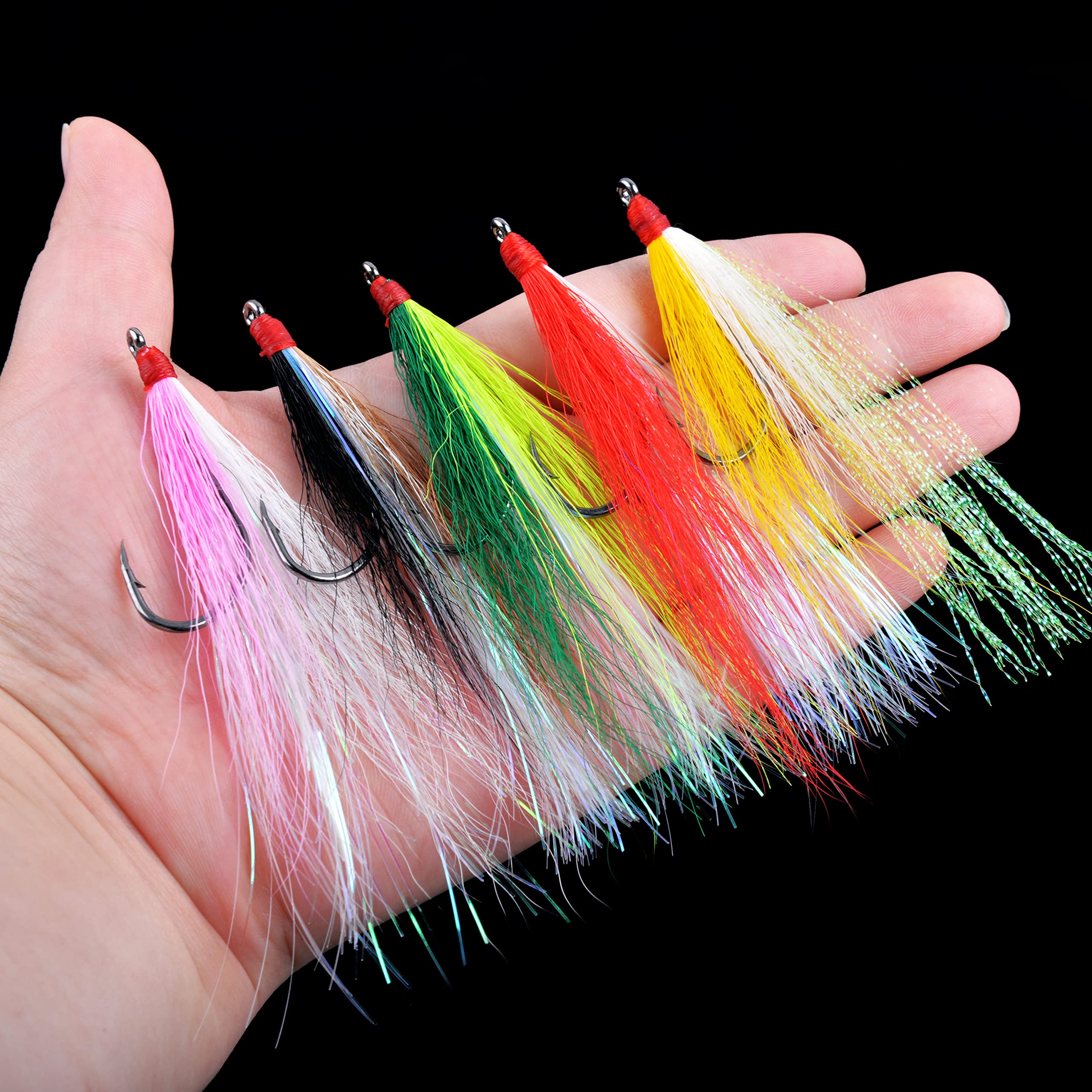 Bucktail Fishing Lures 5 Colors - Saltwater Flounder Rig for Salmon Trout Bass