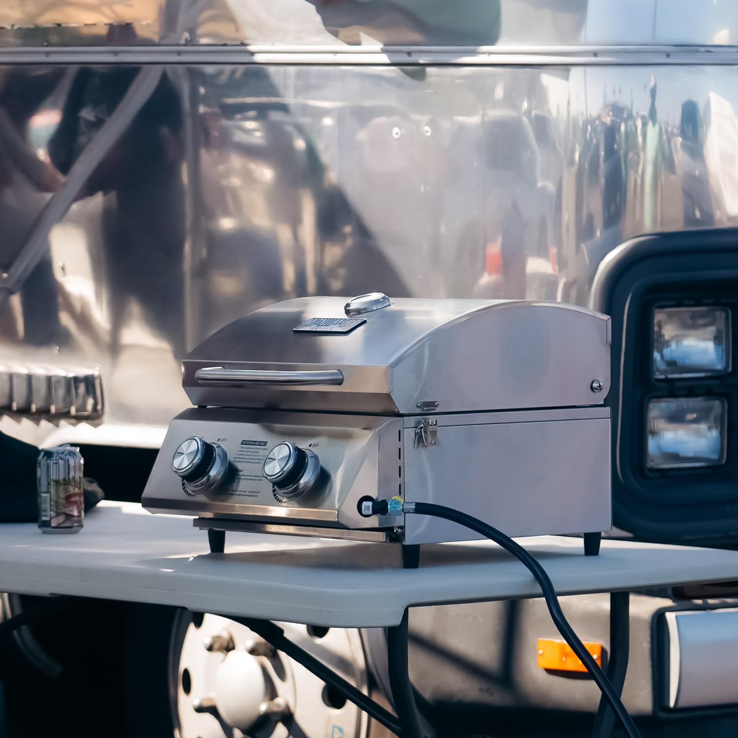 Portable Stainless Steel Tabletop Propane Gas Grill for Outdoor Camping, Picnics & Tailgating - Compact Travel Design with Locking Lid & Built-in Thermometer - Perfect for Backyard BBQs, RV Trips & Beach Cookouts