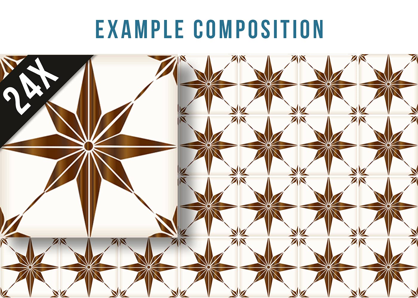 Mi Alma 24-Piece Talavera Tile Stickers – Peel and Stick Wall Decals for Easy DIY Home Decor (Brown Star, 8x8 inch) – Perfect for Bathroom, Kitchen, Backsplash & Spanish-Style Interior Design
