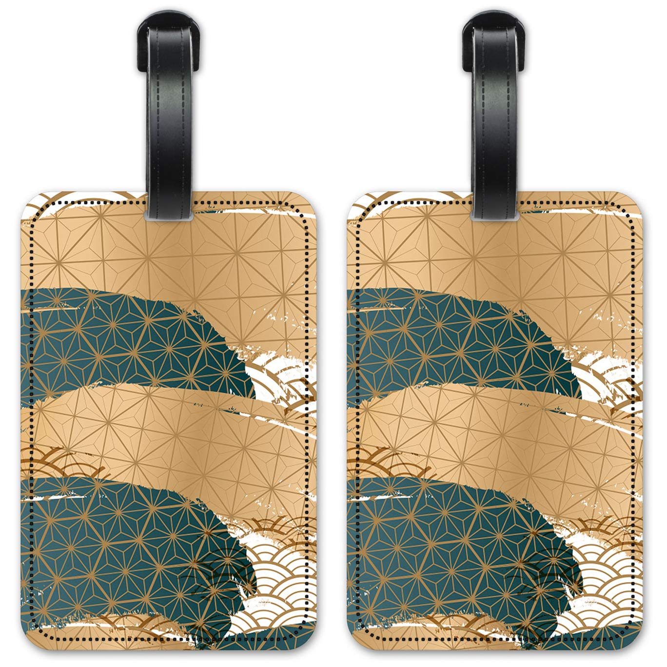 Blue & Gold Symmetrical Luggage ID Tags - Set of 2 Durable Suitcase Identification Cards for Travel - Perfect for Airports, Cruises & Business Trips