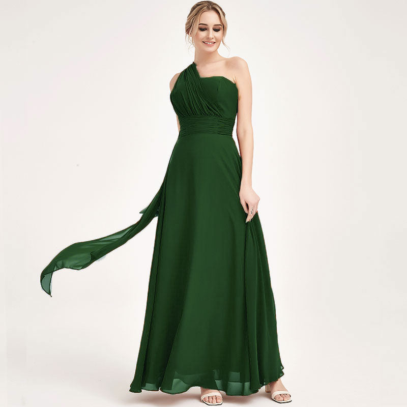 Elegant Dark Green Convertible Chiffon Bridesmaid Dress - Wrap Style Floor Length Gown for Weddings, Prom & Formal Events