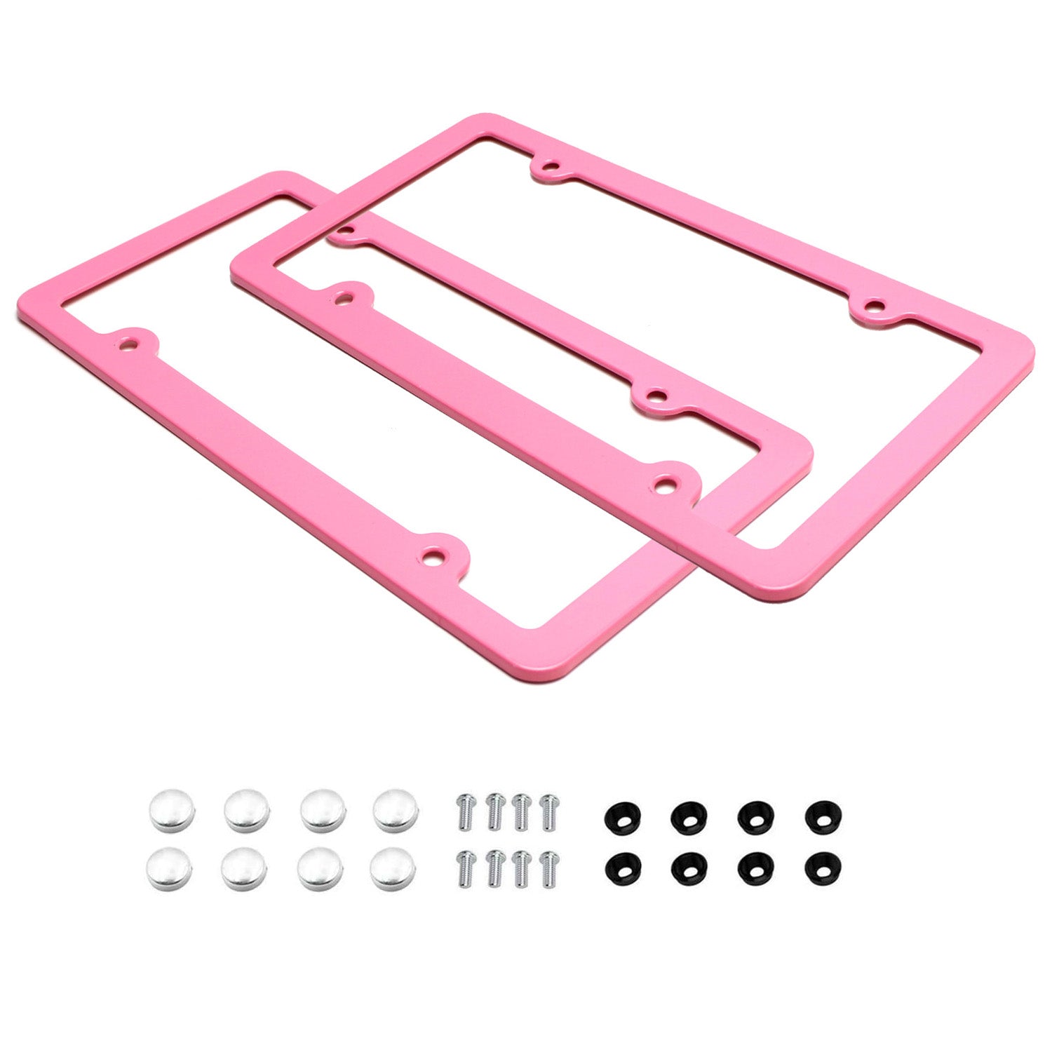 2-Pack Premium Pink Slim 2-Hole License Plate Frame with Screws, Fasteners & Caps - Durable Car Accessory for Customization & Protection (Fits All US Vehicles)