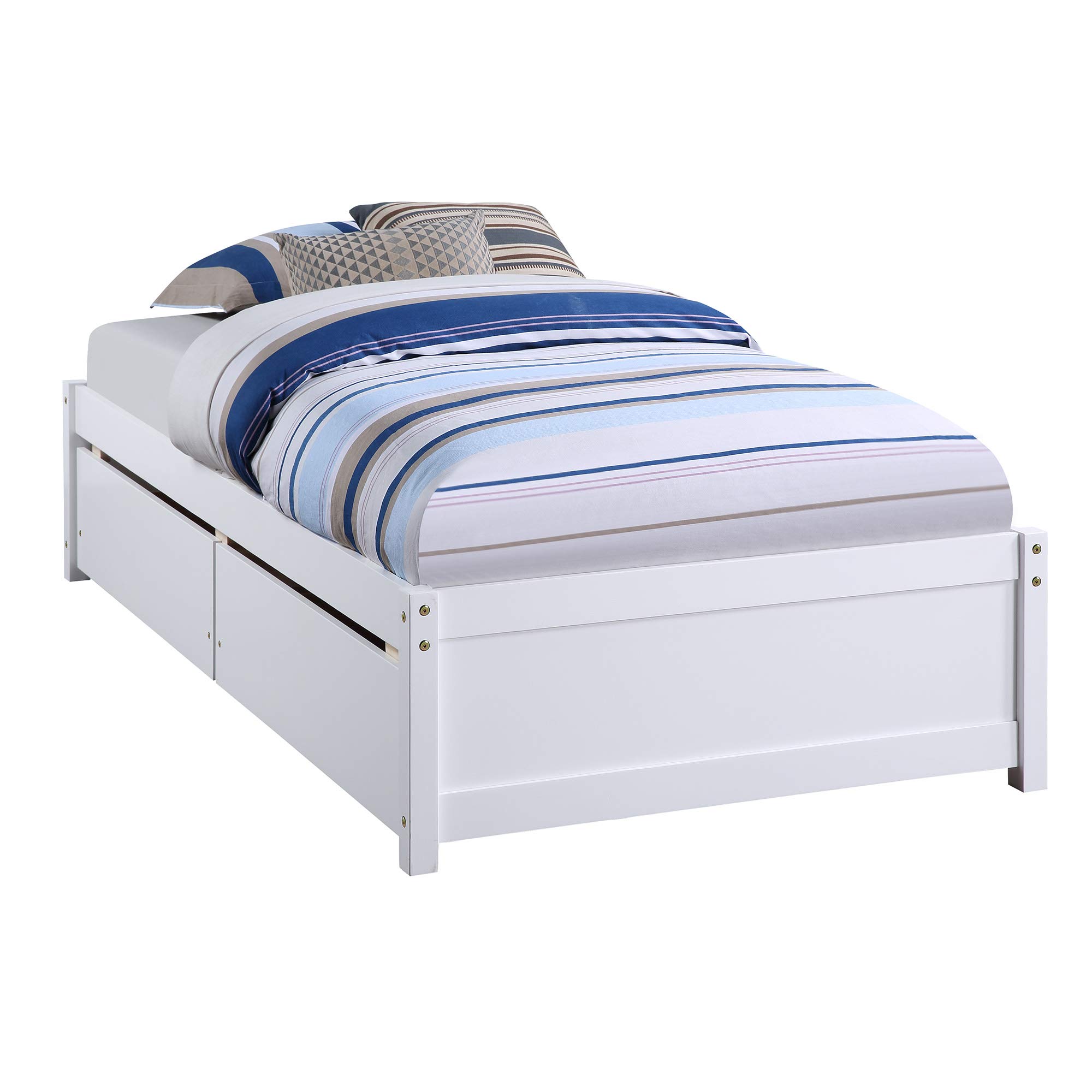 White Twin Bed Frame with 2 Storage Drawers - Space-Saving Bedroom Furniture for Small Rooms, Dorms & Guest Rooms