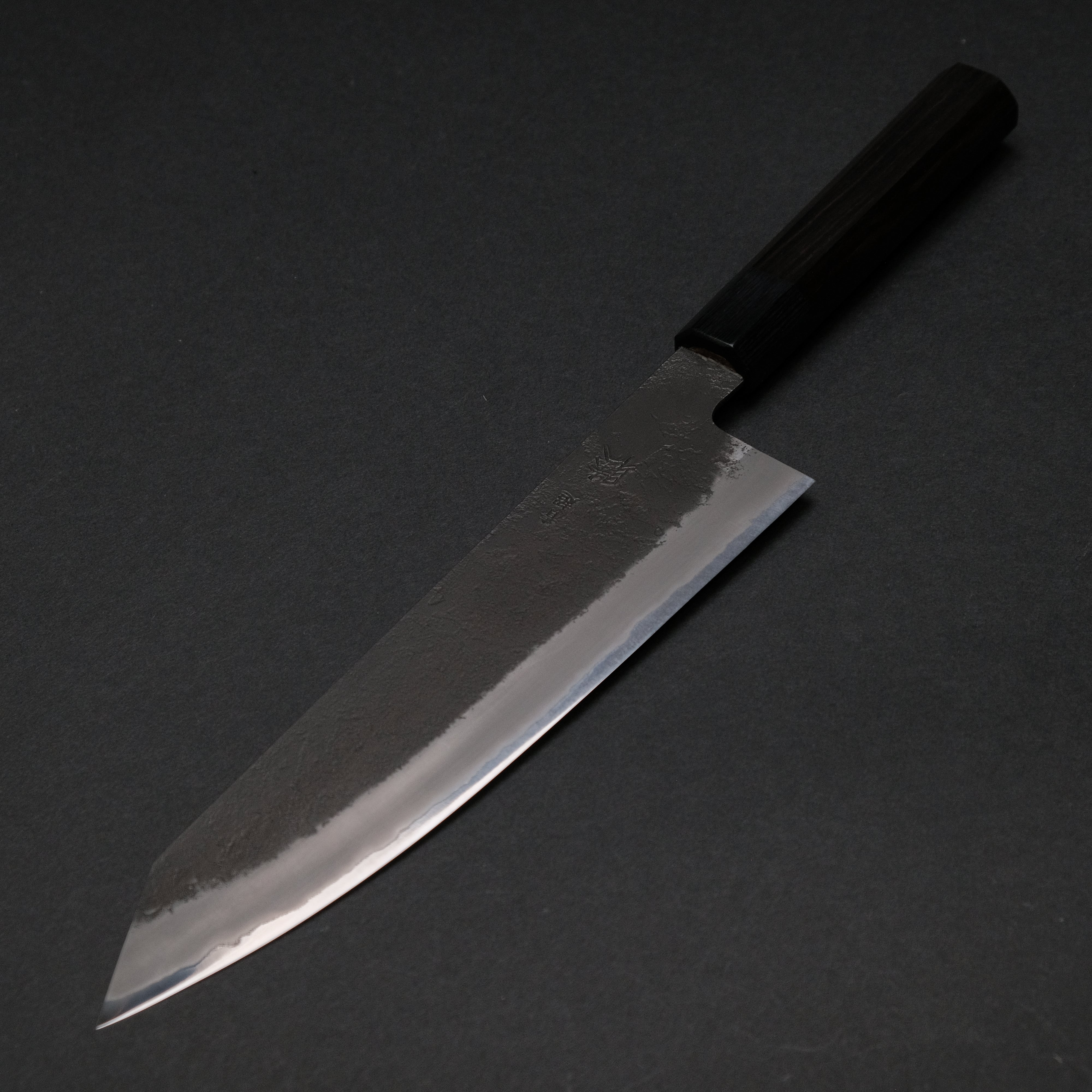 Premium Mutsumi Blue Super Kurouchi Nashiji Kiritsuke Gyuto 210mm - Japanese Chef Knife with Ebony Handle for Sushi, Sashimi & Precision Cutting