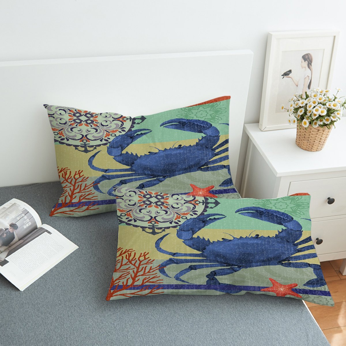 Reversible Crab Passion Bedspread Set - Soft & Stylish Quilted Comforter Cover for Bedroom Decor - Perfect for Guest Rooms, Dorms, and Cozy Home Styling