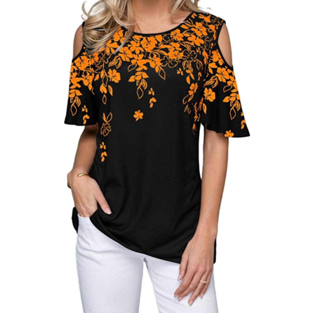 WWWEE Women's Summer Loose Fit T-Shirt - Casual Short Sleeve Off Shoulder Vintage Tee with Print (Color A, Size M) | Perfect for Beach, Vacation & Casual Outings