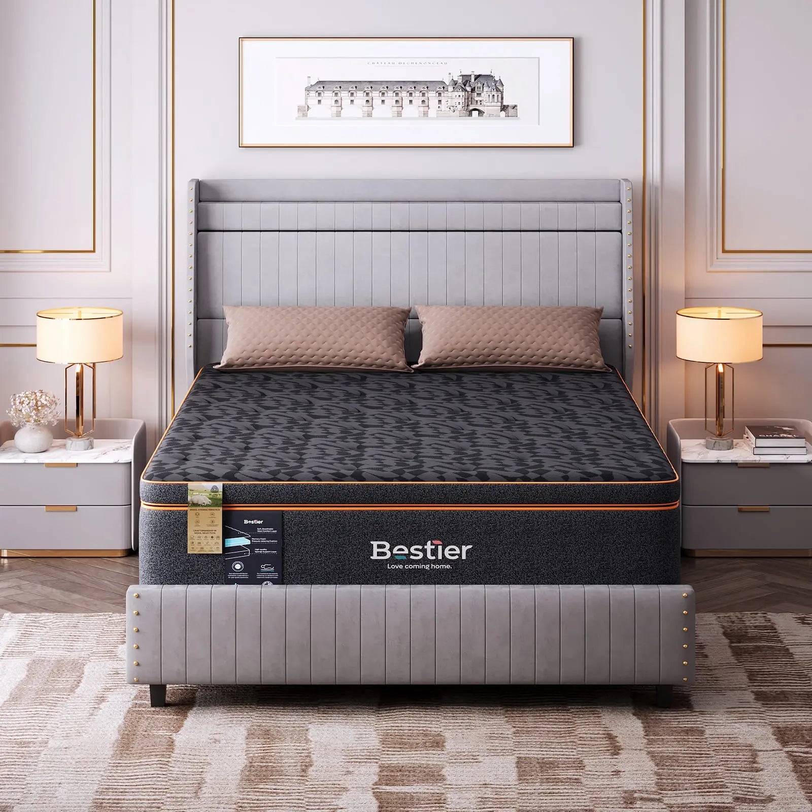 Bestier 14 Inch Organic Wool Pillow Top Queen Gel Memory Foam Mattress - Premium Support for Back, Stomach & Side Sleepers - Perfect for Bedroom, Guest Room & Dorm