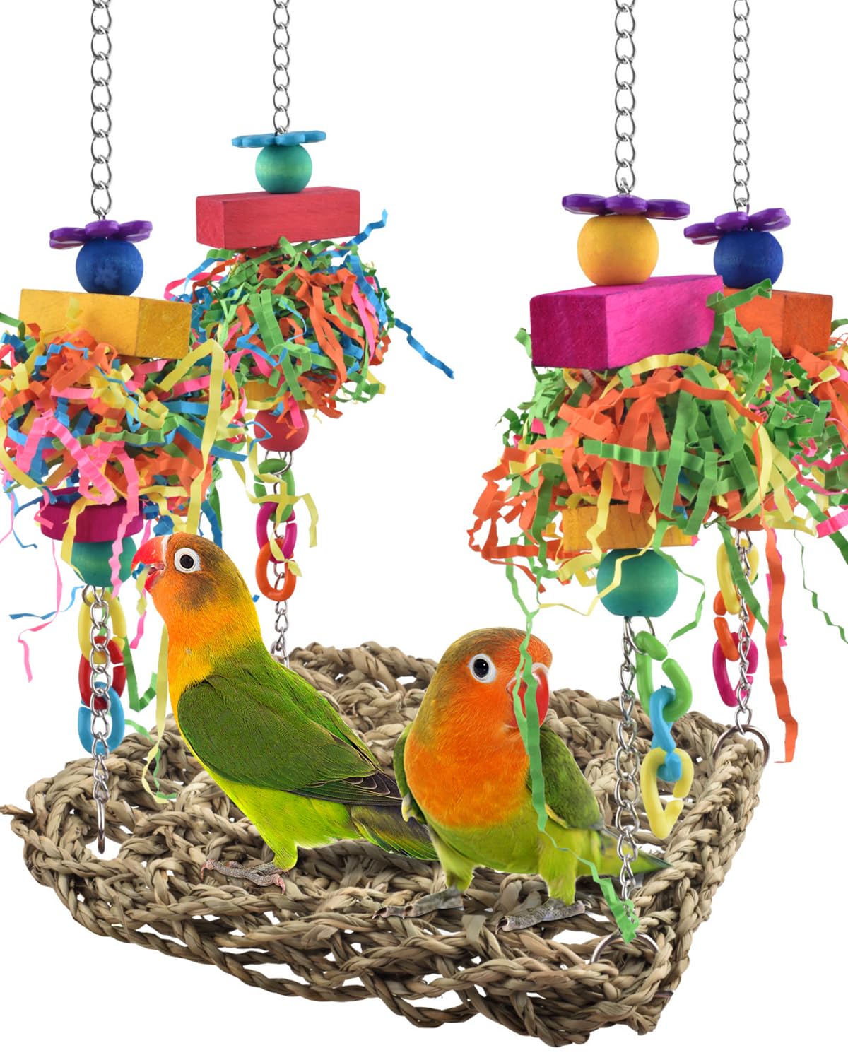 KATUMO Conure Bird Toys - Colorful Parrot Climbing Hammock & Grass Swing Mat for Parakeets, Cockatiels, Sun Conures, Lovebirds, Budgies | Perfect for Cage Play, Exercise & Mental Stimulation of Small Pet Birds