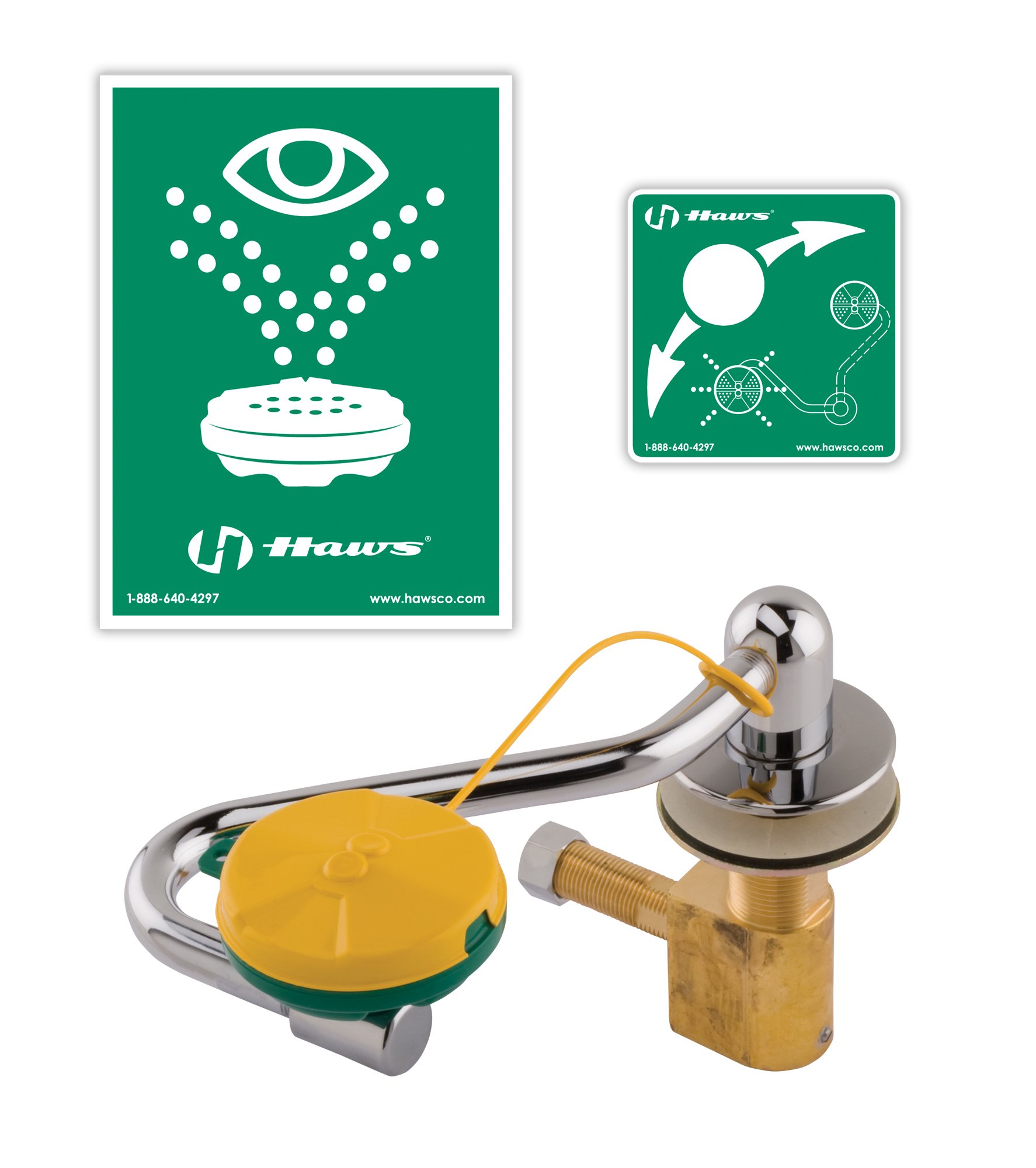 Haws 7611 Single Action Swing-Away Eye/Face Wash with Axion MSR Head - Emergency Eye & Face Wash Station for Labs, Factories & Chemical Workplaces