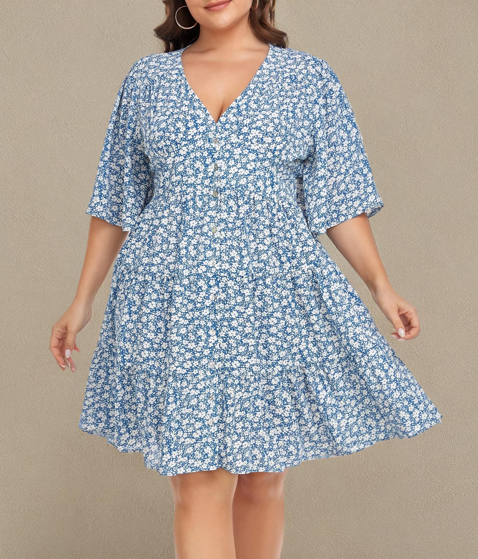**Women's Plus Size Floral Button Down Casual Dress - Comfortable & Stylish for Work, Office, and Everyday Wear**