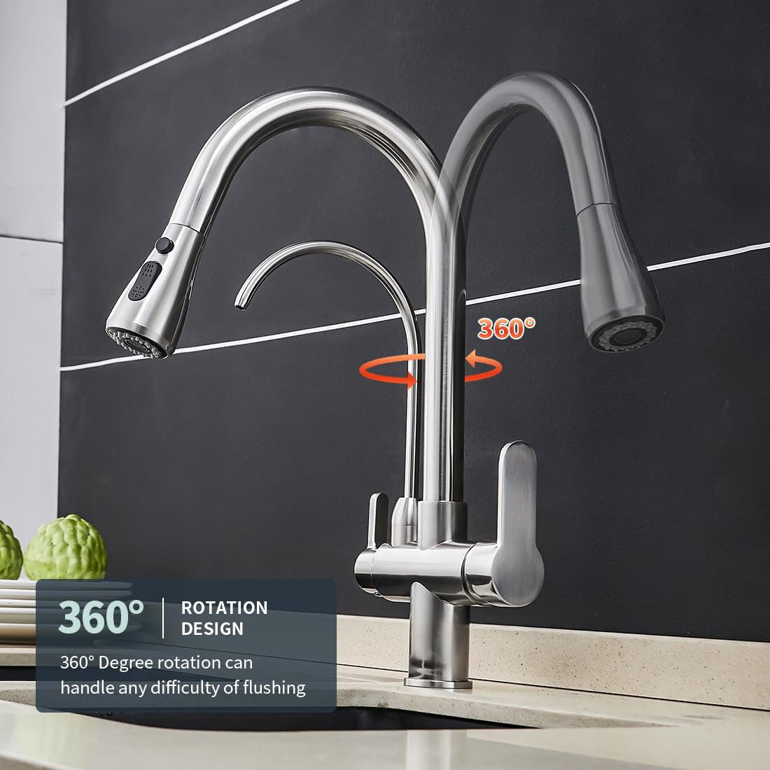 2-Handle Brushed Nickel Kitchen Sink Faucet with Pull-Down Sprayer & 3-in-1 Water Filter Purifier (Model 0195SN) - Perfect for Modern Kitchens, Dishwashing, and Clean Drinking Water