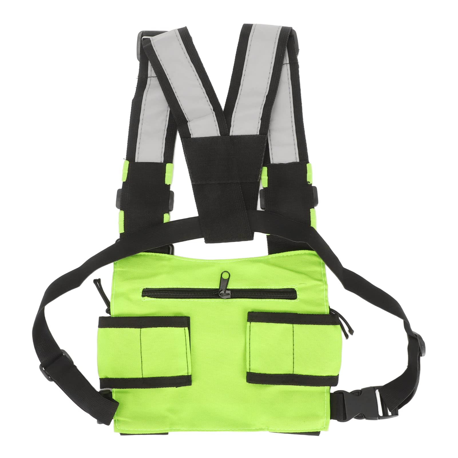 Adjustable Radio Chest Harness Vest Bag for Two-Way Radios & Walkie Talkies - Fruit Green Tactical Shoulder Strap Pack with Pockets - Ideal for Security, Construction, Hiking & Outdoor Activities