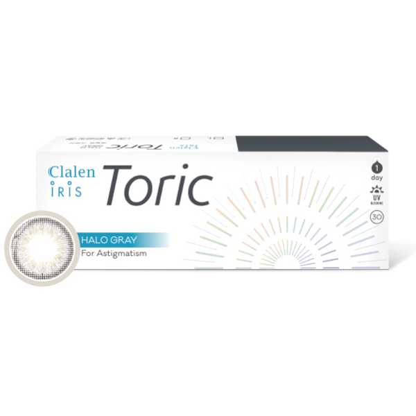 Clalen Halo Gray (30pcs) Toric Colored Contact Lenses for Astigmatism – Daily Disposable Circle Lenses (Sph 0.00-9.00, Cyl 0.75/1.25/1.75) – Perfect for Cosplay, Halloween & Natural Eye Enhancement