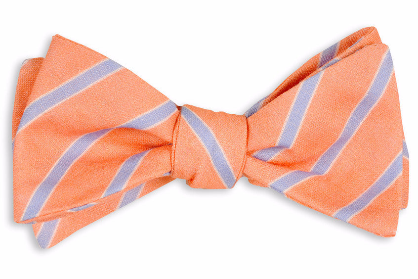 Stylish Coral and Blue Linen Stripe Bow Tie for Men - Elegant Formal & Wedding Accessories - Perfect for Prom, Parties and Special Occasions