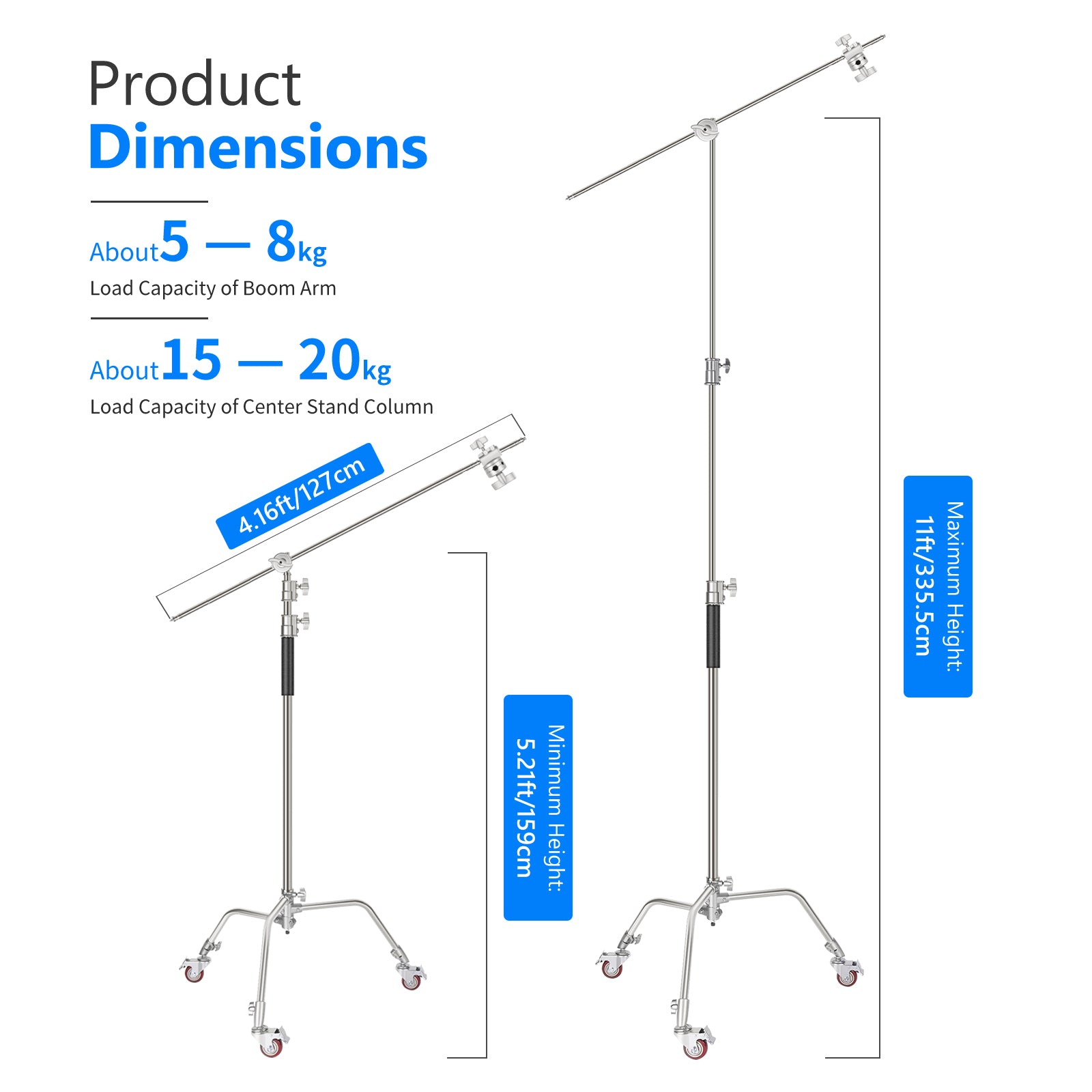 NEEWER SC330W 335cm Heavy Duty Metal C Stand with Wheels - Professional Photography & Video Studio Equipment for Lighting, Backdrops, and Reflectors