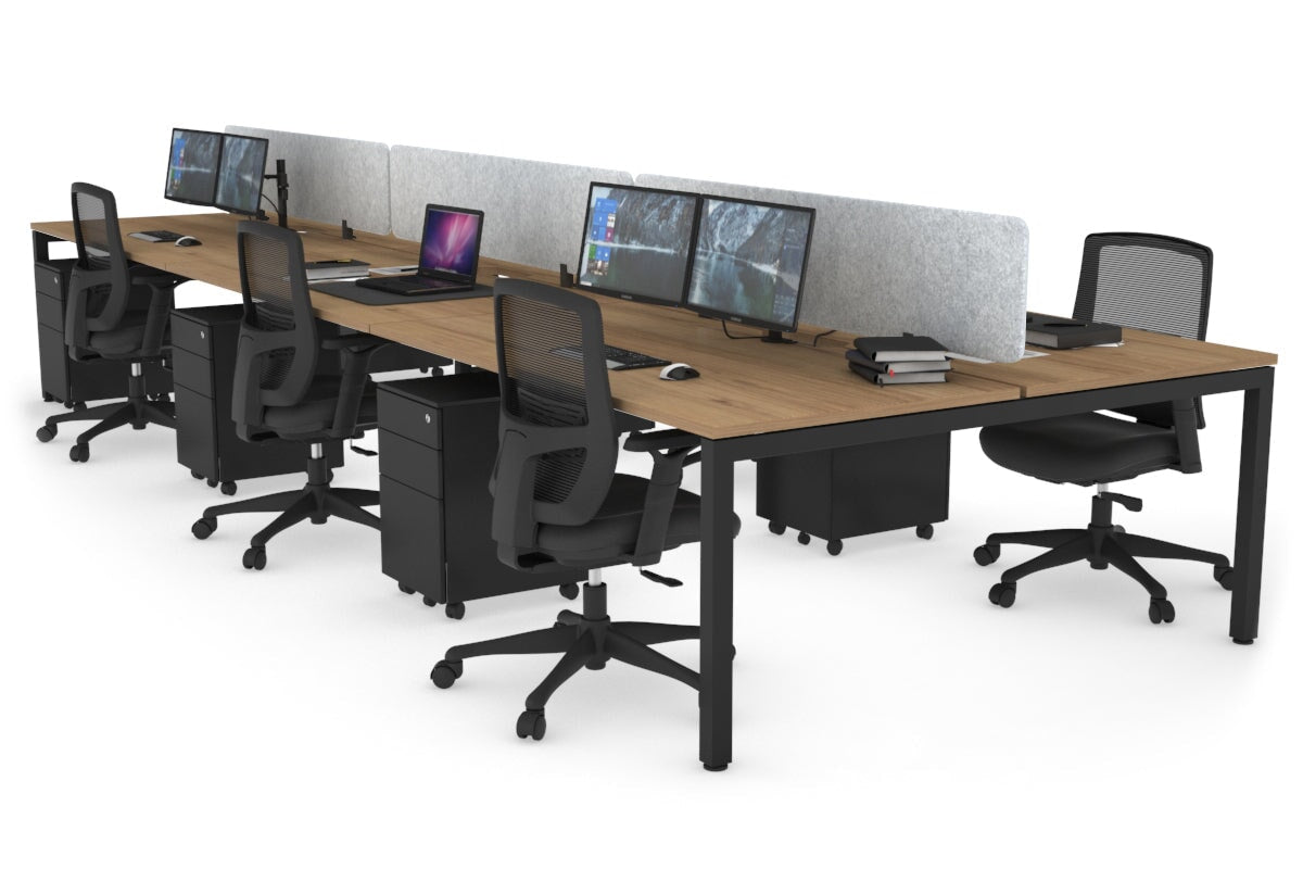 Quadro Square Legs 6-Person Office Workstation Desk - 1200L x 800W with Cable Management Scallop - Ideal for Open Office Layouts & Collaborative Workspaces