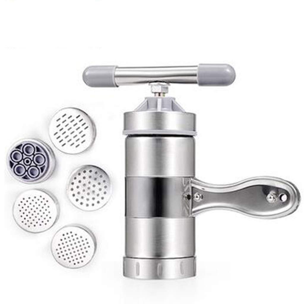 Stainless Steel Manual Pasta Maker Machine - 5 Noodle Moulds for Spaghetti, Fettuccine & More | Includes Vegetable Fruit Juicer Attachment | Perfect for Homemade Italian Pasta, Healthy Juicing & Family Cooking Activities