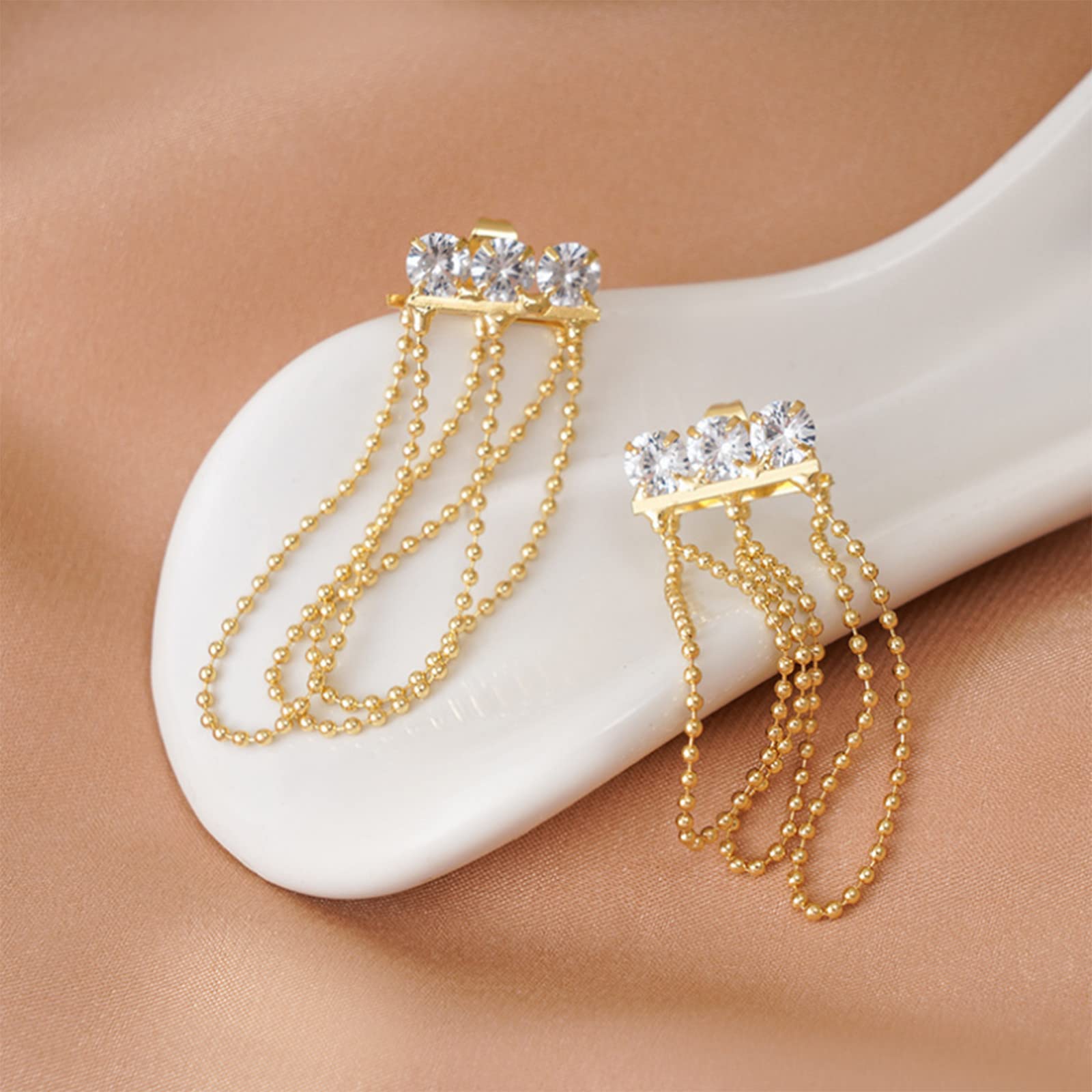 Diamond Stud Cross Earrings for Women - Gold Tassel Beaded Fashion Jewelry Set | Perfect for Parties, Weddings & Everyday Wear