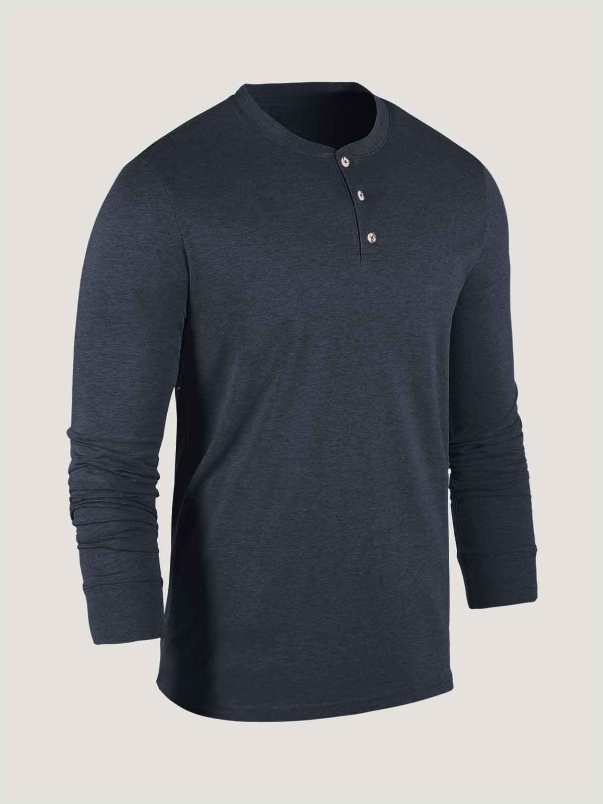 Men's Navy Blue Long Sleeve Henley Shirt - Casual Button-Up Cotton Top for Everyday Wear, Date Night & Outdoor Activities