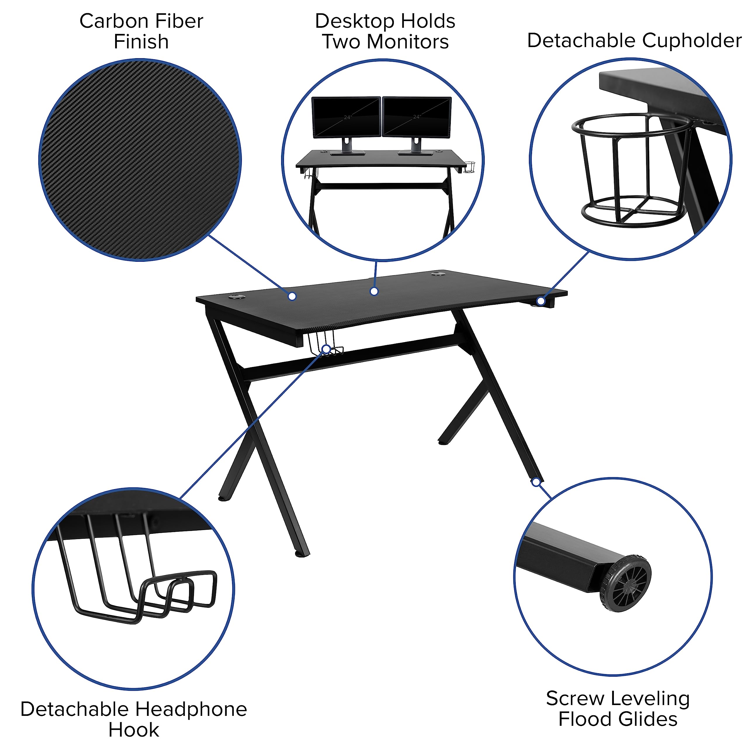 Flash Furniture Black Gaming Desk & Red/Black Reclining Gaming Chair Set with Cup Holder, Headphone Hook & Cable Management - Perfect for Esports, Streaming & Home Office Setup