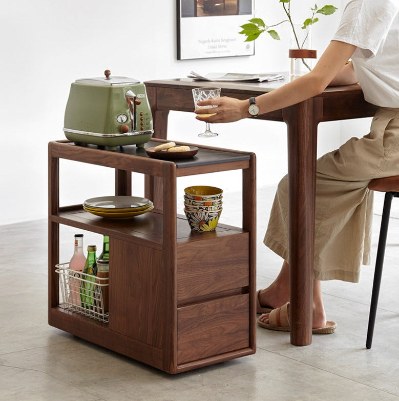 Solid Black Walnut Wood Side Table with Natural Slate Top - Perfect for Living Room, Bedroom, or Office Decor