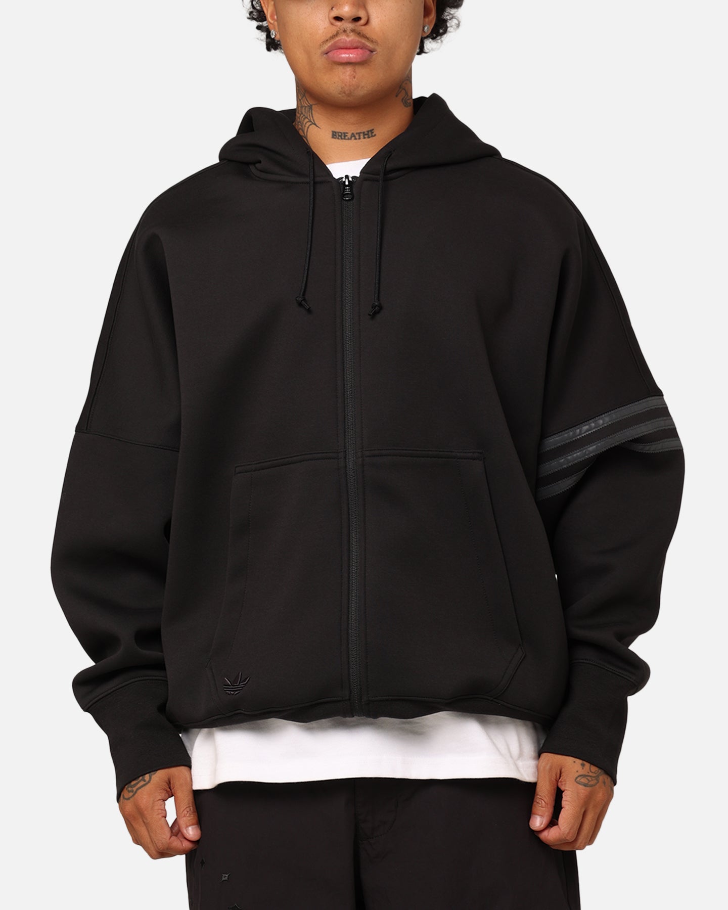 Adidas Street Neuclassics Full Zip Hoodie for Men - Black Athletic Pullover with Front Pockets | Gym, Running & Casual Wear