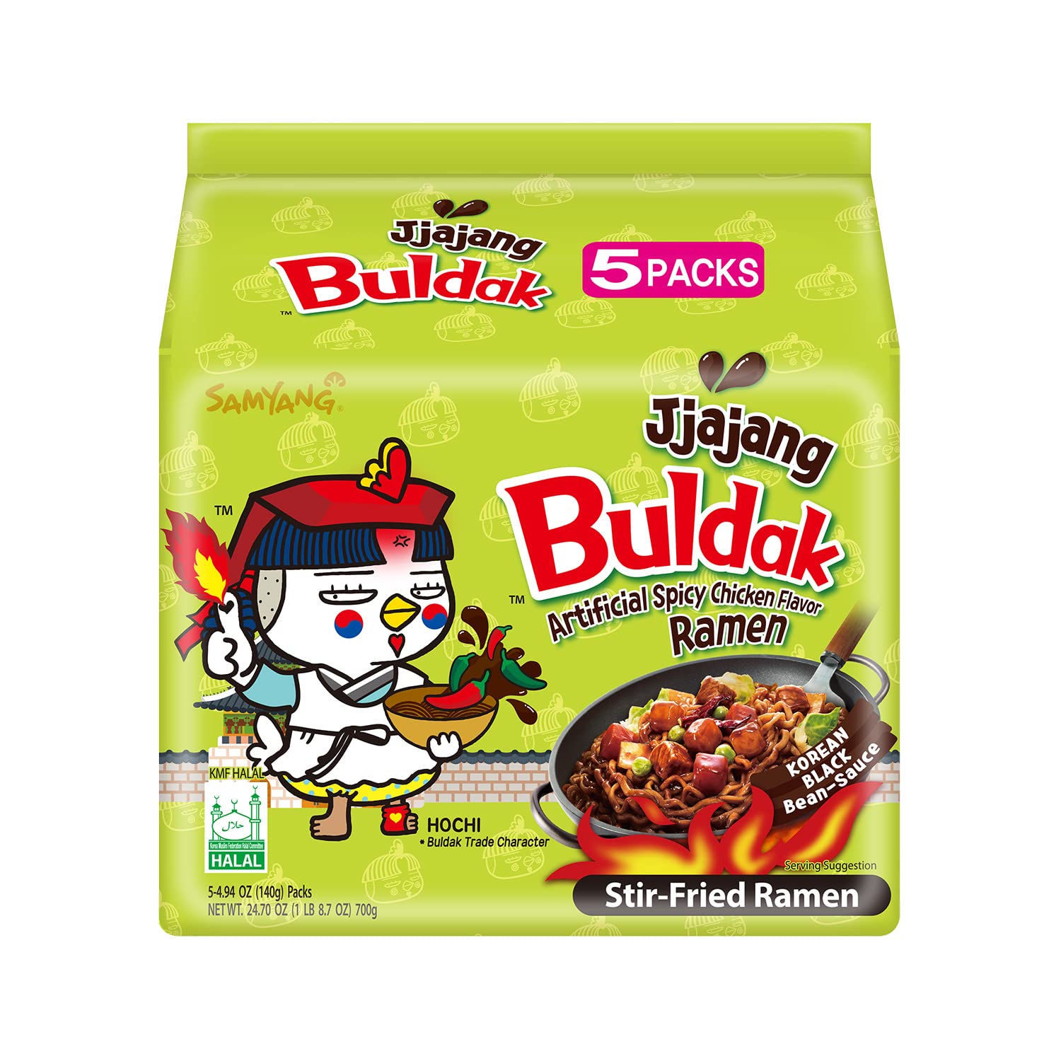 Samyang Buldak Jjajang Korean Spicy Hot Chicken Stir-Fried Noodles 4.94oz (Pack of 5) – Instant Ramen for Quick Meals, Late Night Snacks & Spicy Food Lovers