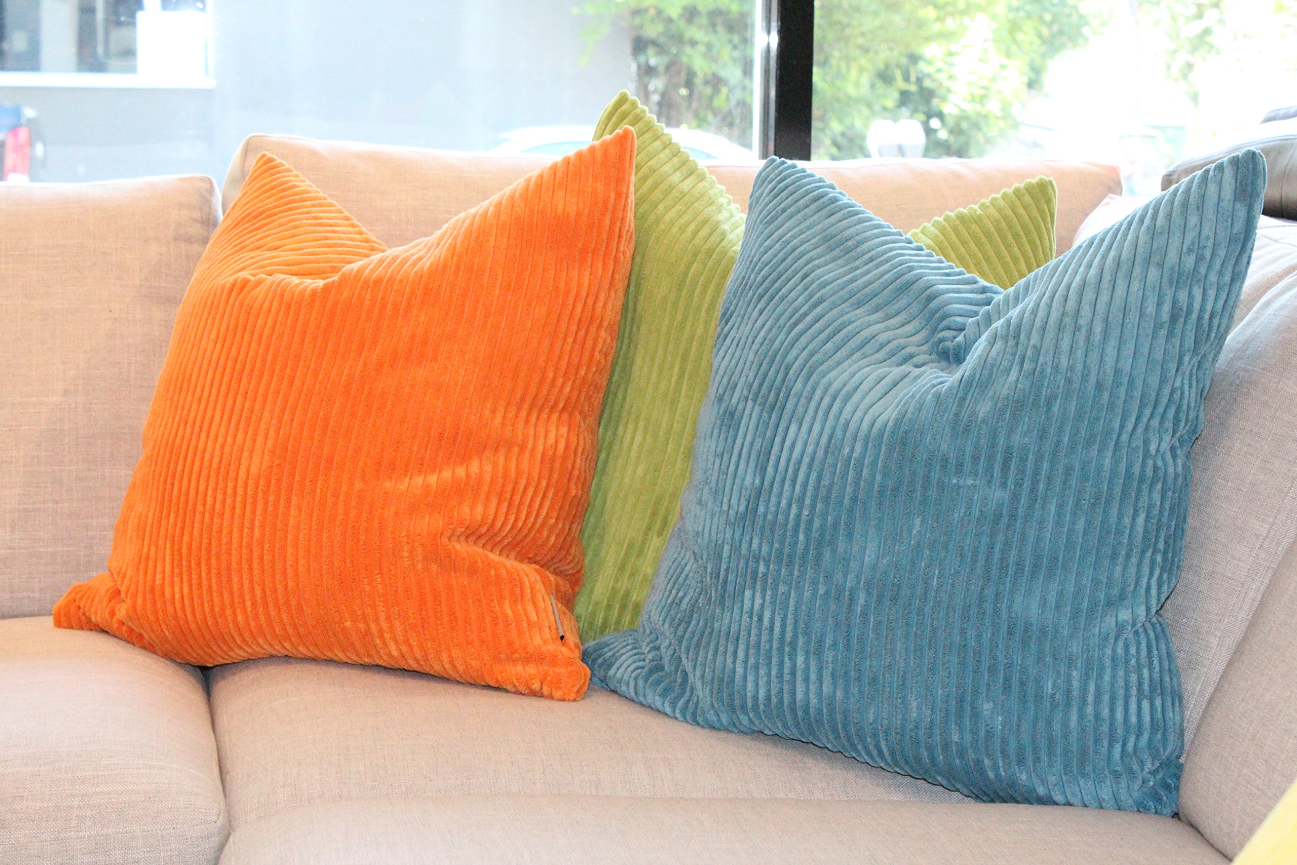 Wide Wale Corduroy Throw Pillow 22x22 Light Orange - Soft Decorative Cushion for Sofa, Bed & Living Room Décor