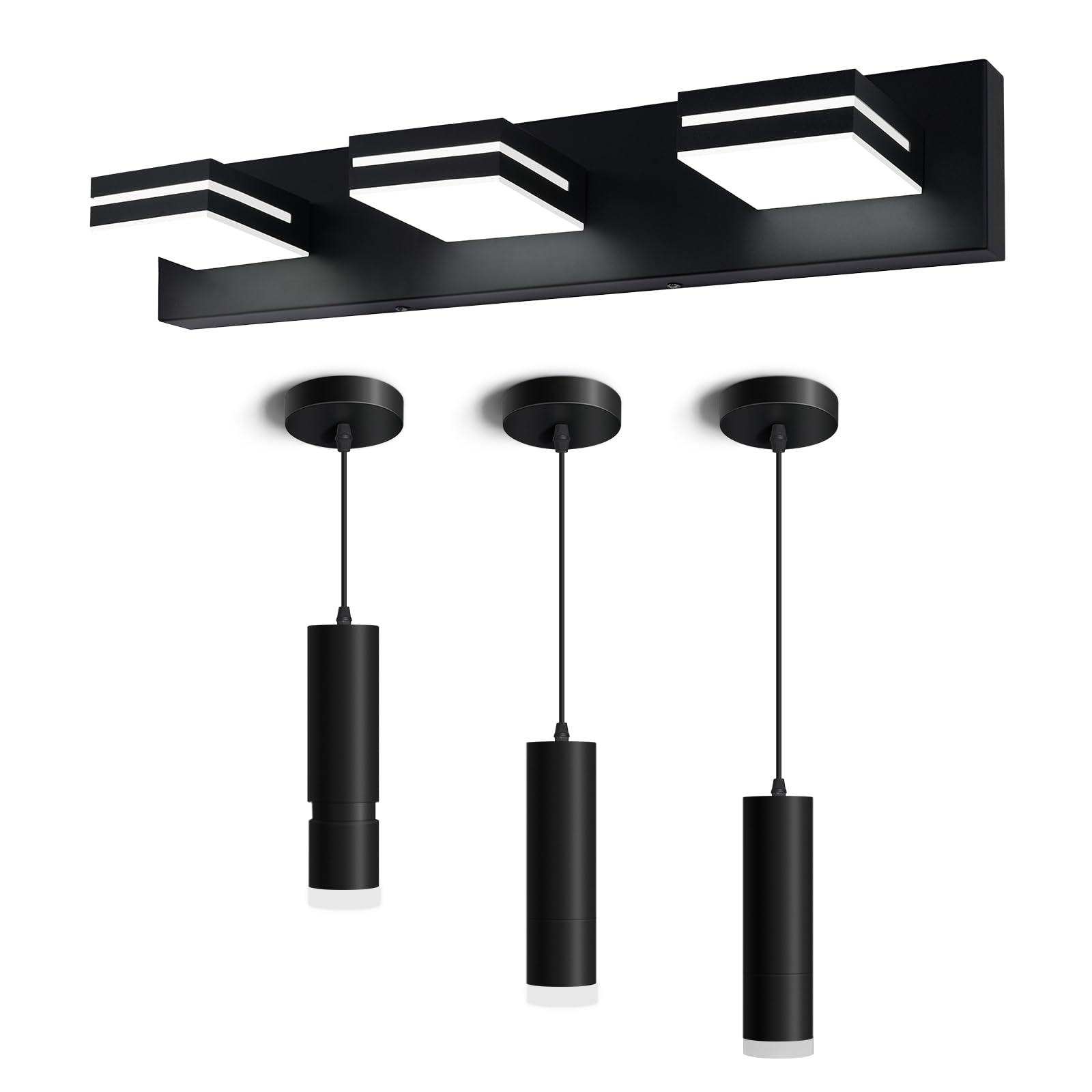 OKELI Black 3-Light Pendant Fixture for Bathroom, Kitchen, Dining Room - Modern Ceiling Lighting for Home Decor