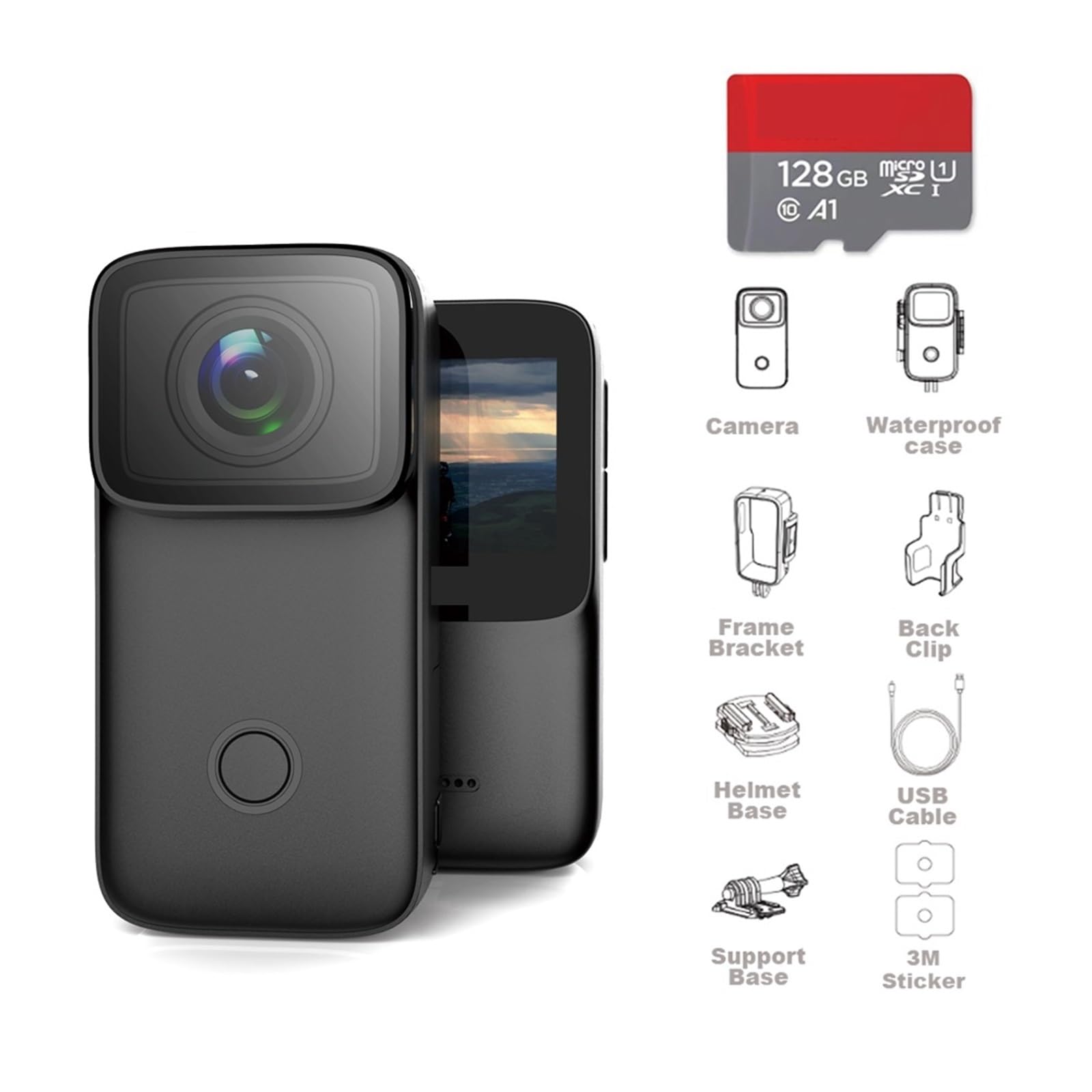 4K Action Camera with Anti-Shake & Night Vision - Waterproof Sports Camera for Vlogging, Riding, Skiing, Helmet Mounting (Includes 128GB Card) - Perfect for Outdoor Adventures, Travel Vlogging & Extreme Sports Recording