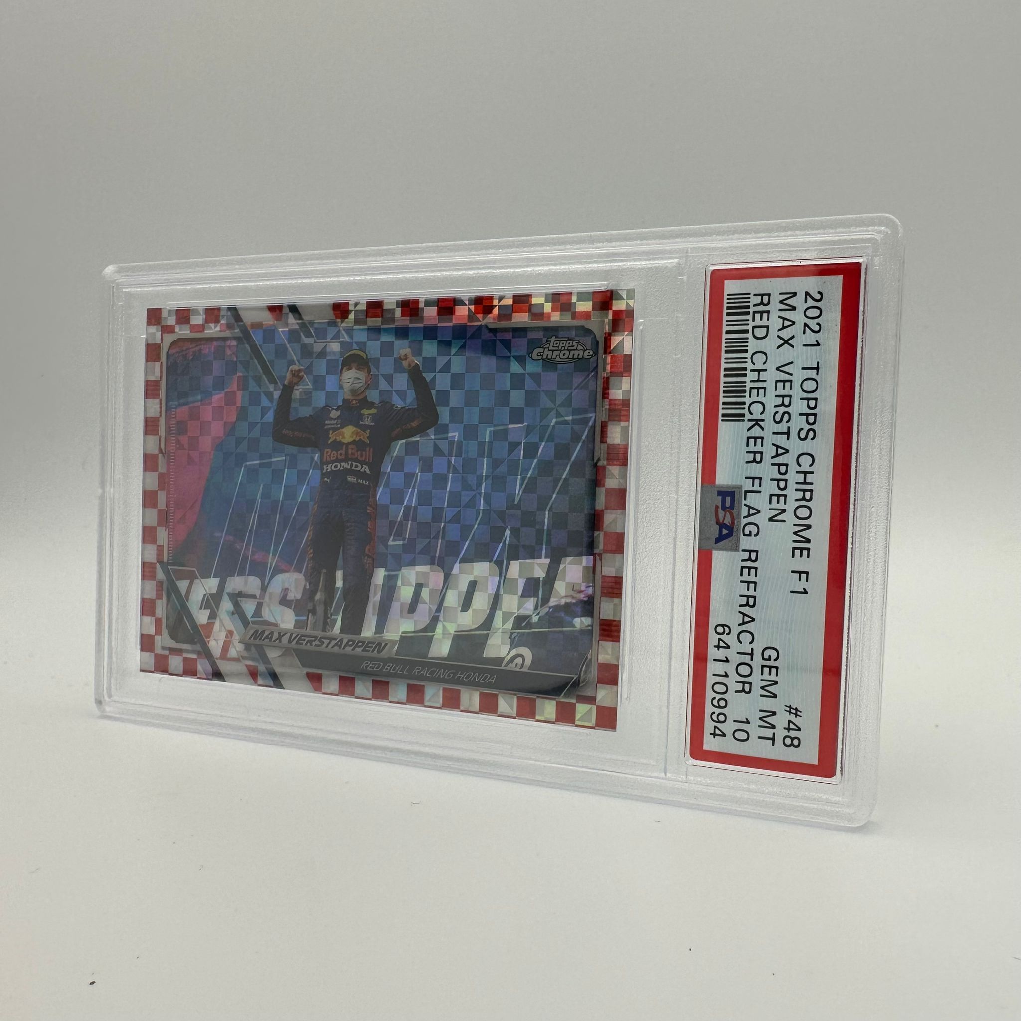PSA 10 2/5 Max Verstappen #48 Red Checker Flag Refractor Trading Card - Rare Collectible for Formula 1 Fans & Sports Memorabilia Enthusiasts - Perfect for Display, Investment, and Racing Memorabilia Collections
