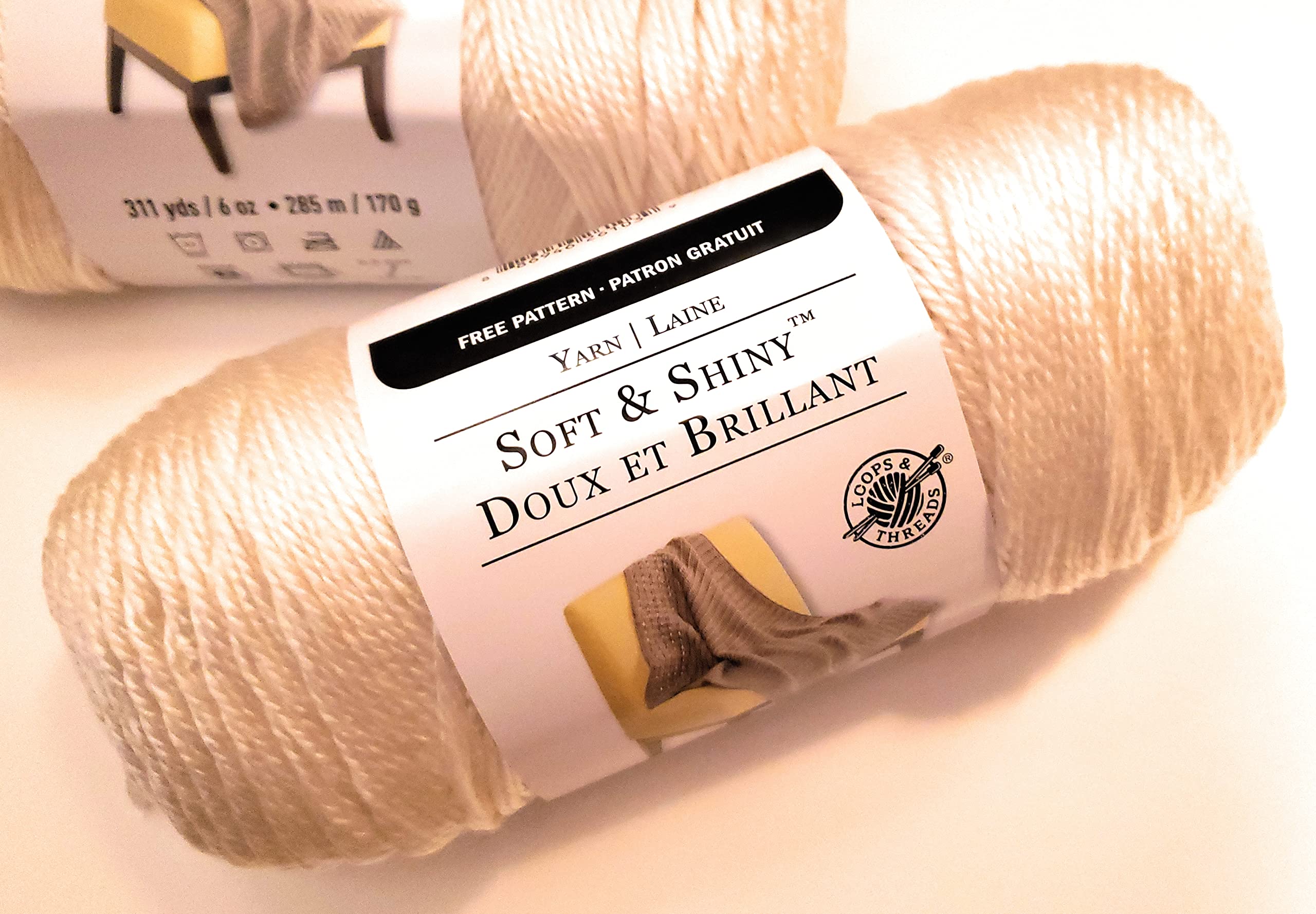 Loops & Threads Soft & Shiny Yarn - 6oz Cream Color Knitting & Crochet Yarn for DIY Crafts, Baby Blankets, and Scarves