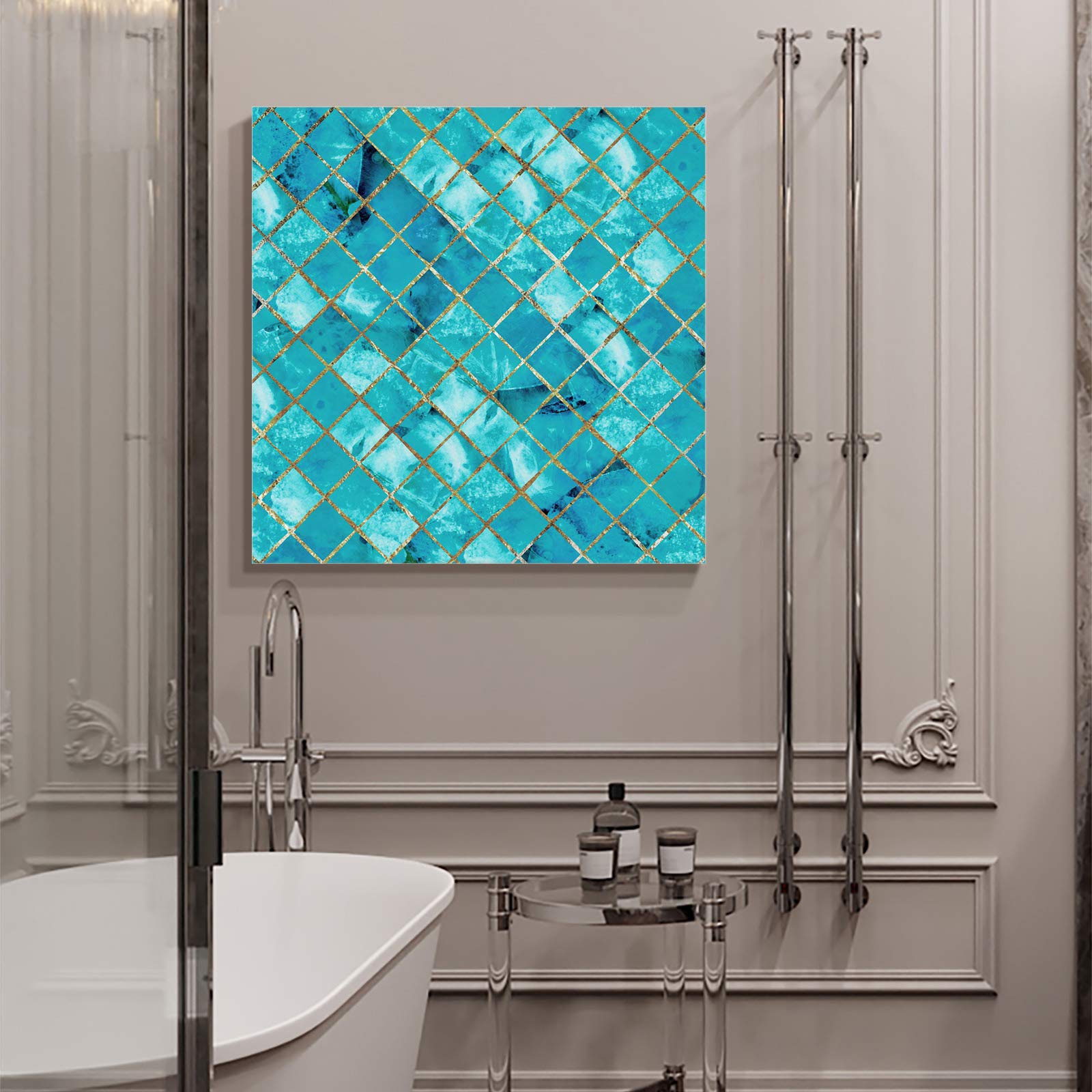 Turquoise Marble Canvas Wall Art - 12x12 Inch Framed Abstract Painting Print, Ready to Hang Home Decor for Bedroom, Bathroom, Kitchen | Perfect Gift Idea for Housewarming & Interior Design