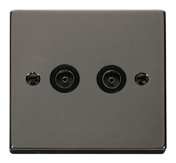 Black Nickel Double TV Socket Outlet - VPBN066BK by Click Deco - Ideal for Home Theater, Living Room & Office Entertainment Setup