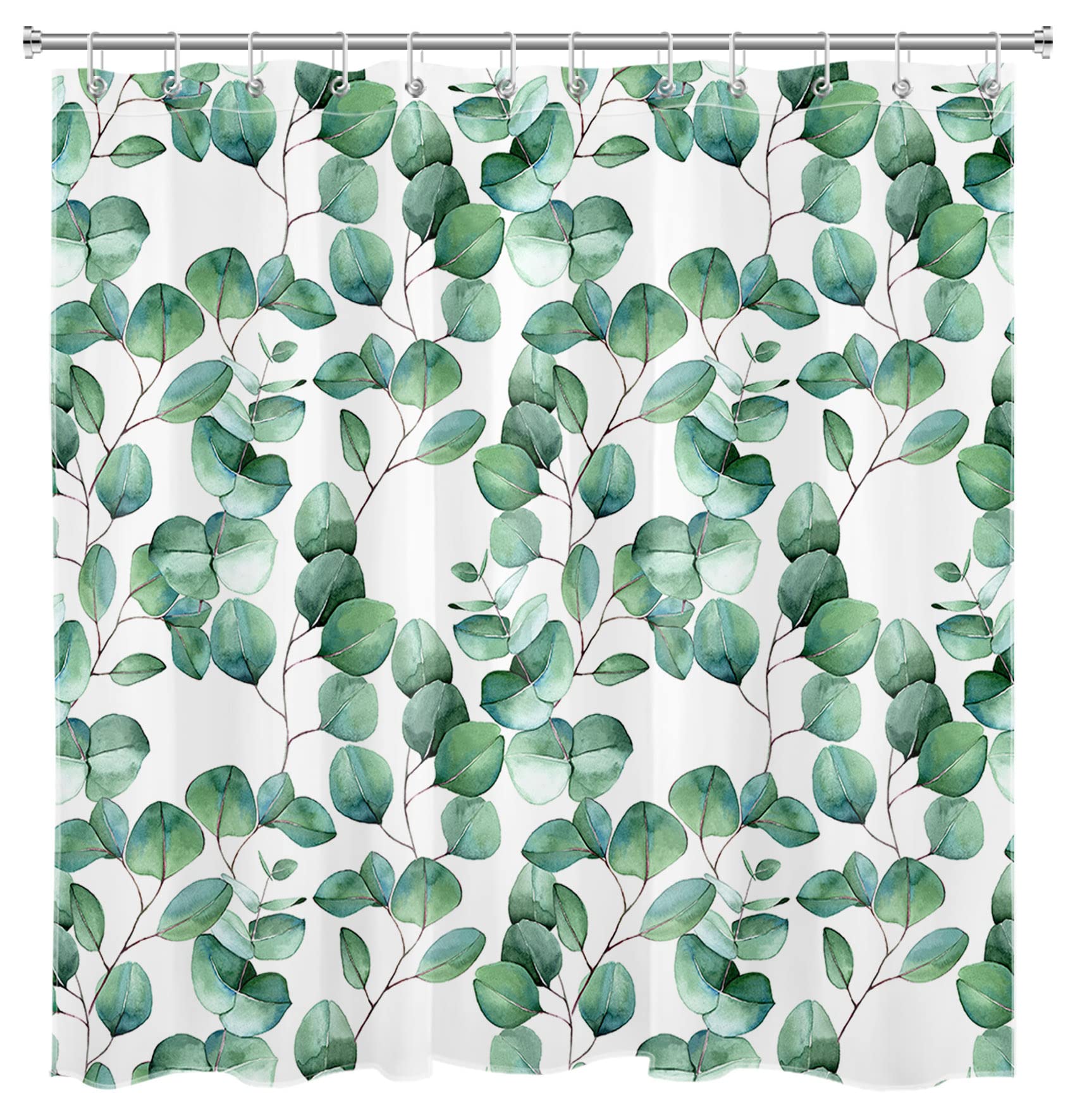 HVEST Green Watercolor Botanical Leaf Shower Curtain - Waterproof Polyester Bathroom Decor with Hooks, 72x72 Inches - Nature Inspired Bath Accessories for Spa-Like Shower Experience