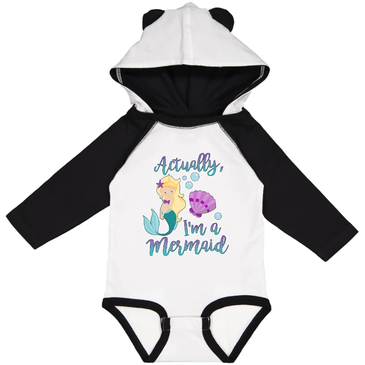 Inktastic 'Actually I'm a Mermaid' Long Sleeve Creeper with Seashell & Bubbles Design - Perfect for Beach Parties, Mermaid Costumes & Fantasy Themed Events