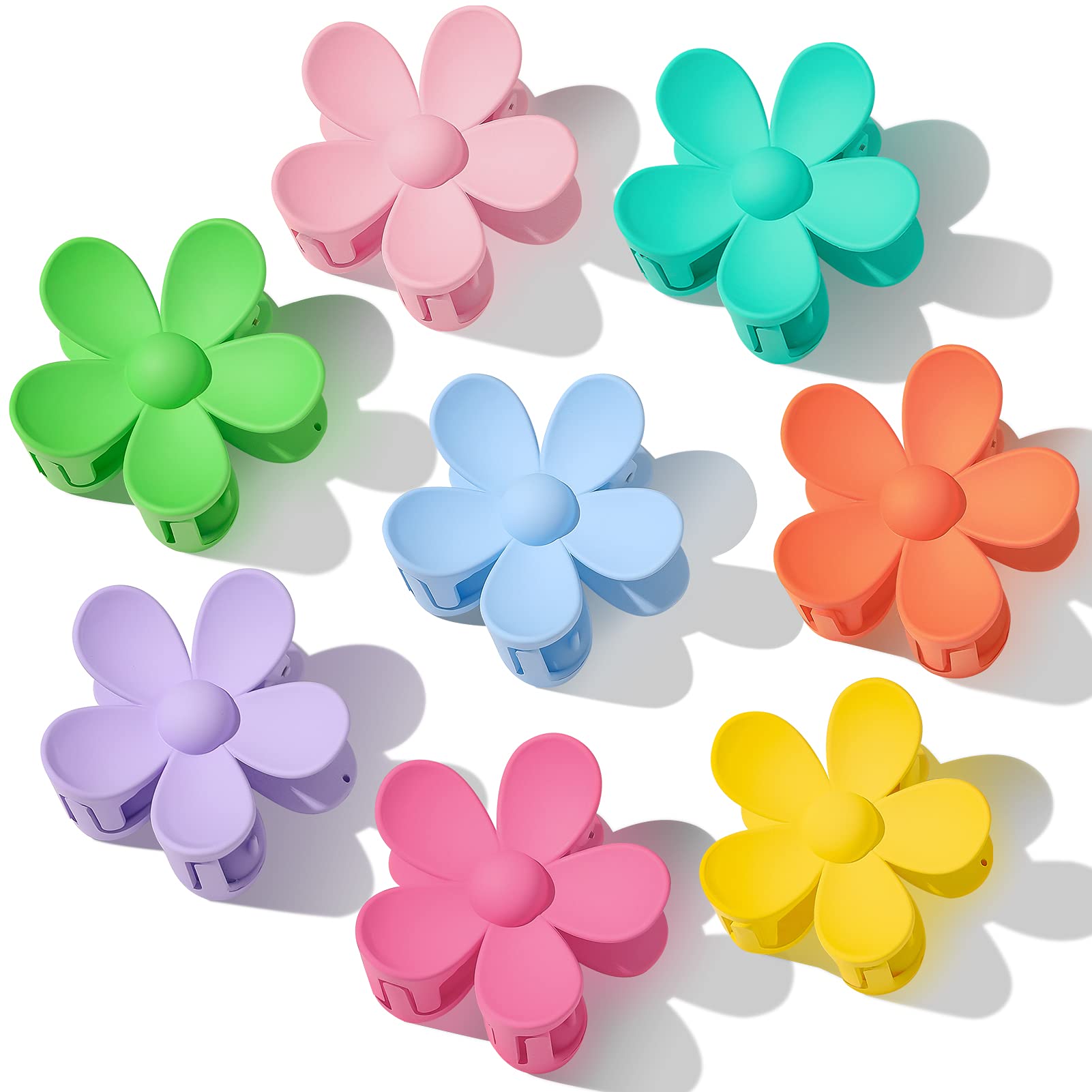 8PCS Large Flower Hair Clips for Women & Girls - Strong Hold Non-Slip Claw Clips for Thick & Thin Hair - Matte Daisy Jaw Clamps Hair Accessories in 8 Colors - Perfect for School, Work, Parties & Everyday Styling