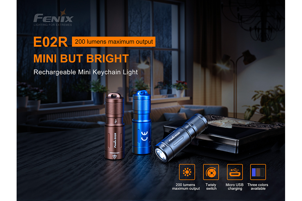 Fenix E02R Ultra-Bright LED Keychain Flashlight - Compact, Rechargeable, Waterproof for Camping, Hiking & Emergency Use