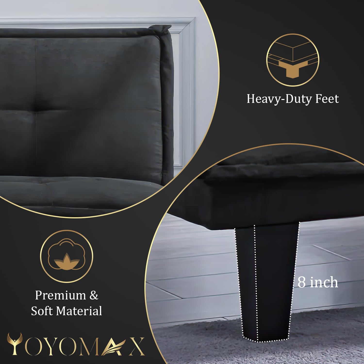 Yoyomax Convertible Futon Sofa Bed - Breathable Fabric Foldable Couch for Small Spaces, 62
