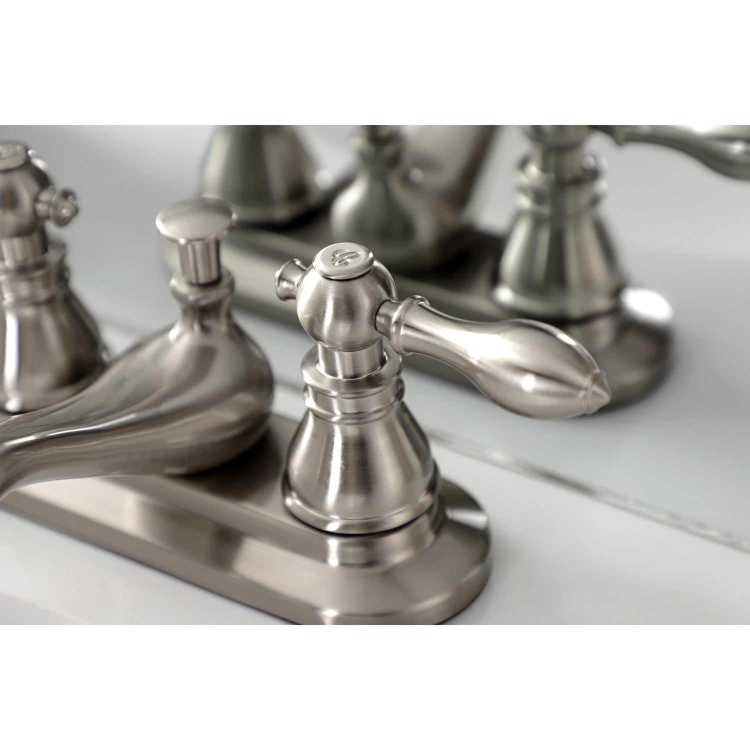 American Classic KB608ACL 4-Inch Centerset Bathroom Faucet - Brushed Nickel Finish, Double Handle Deck Mount with Pop-Up Drain - Perfect for Bathroom Sink Renovation & Modern Home Upgrade