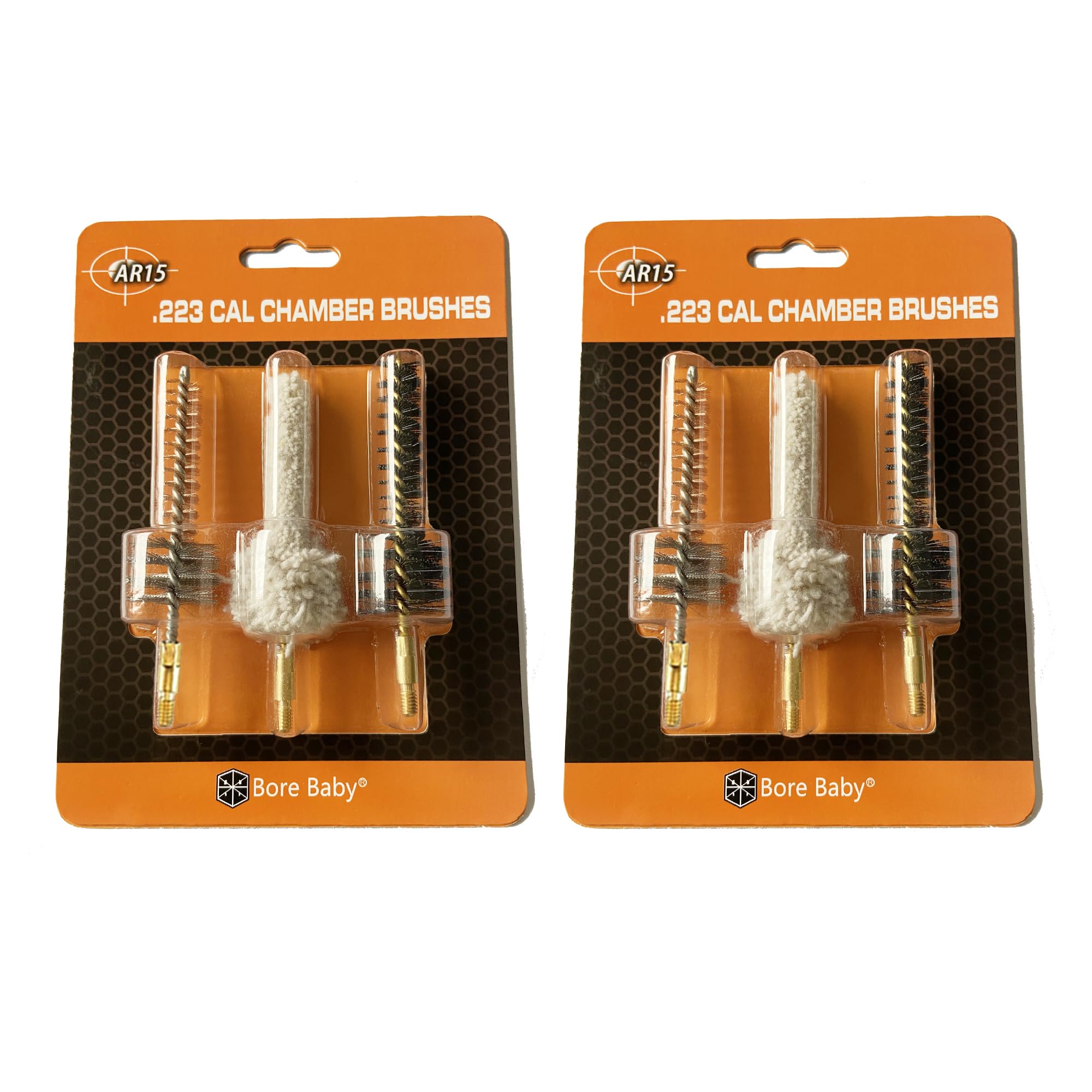 Bore Baby .223 Cal 5.56mm AR Chamber Cleaning Brushes Kit - 2 Nylon, 2 Mop & 2 Bronze Brushes for .223/5.56 Firearm Maintenance (6 Pack) - Perfect for AR-15 Rifle Cleaning and Gun Range Maintenance