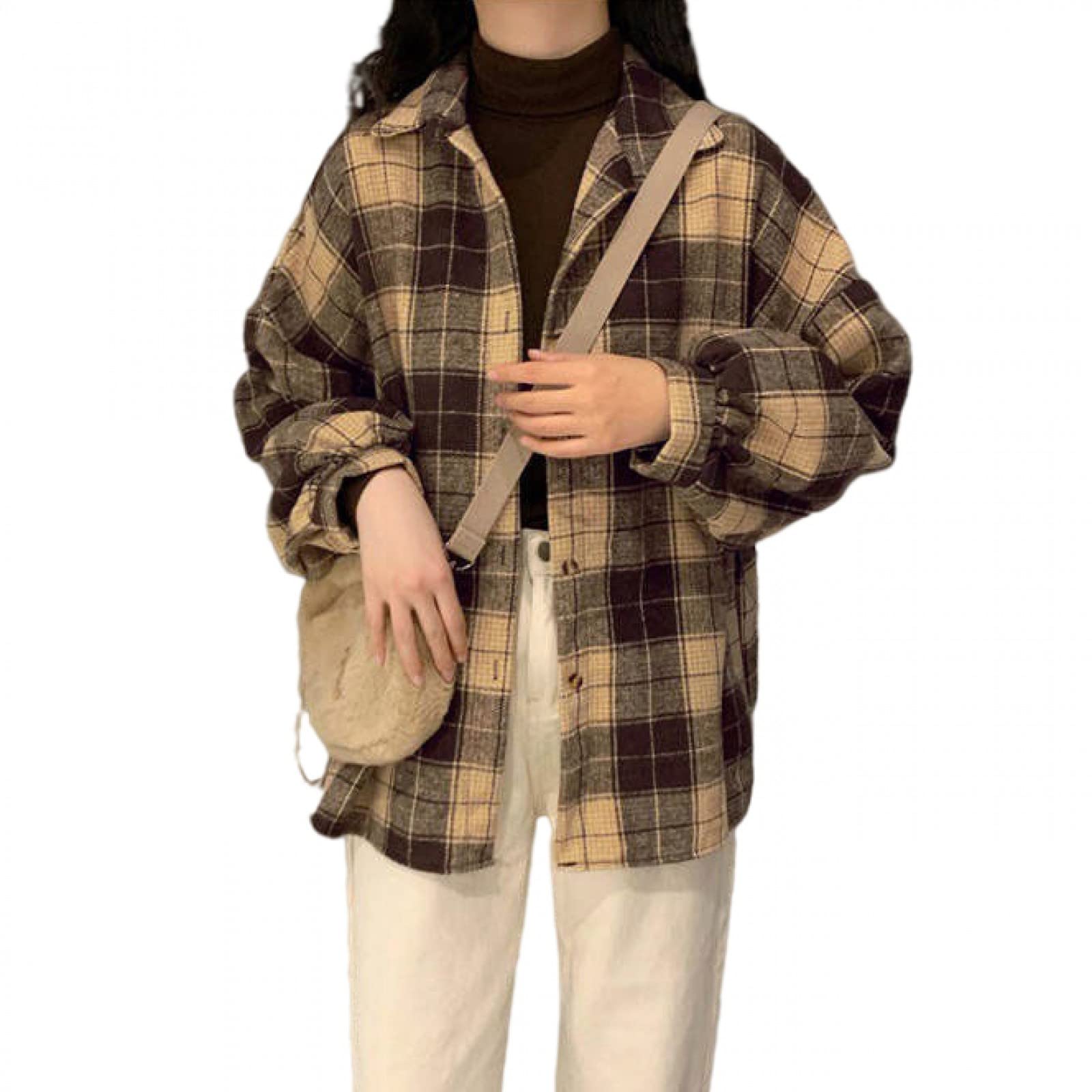 Harajuku Women's Cardigan - Retro Plaid Shirt for Spring & Autumn - Loose Korean Fashion Top for Casual Wear, Office & Street Style