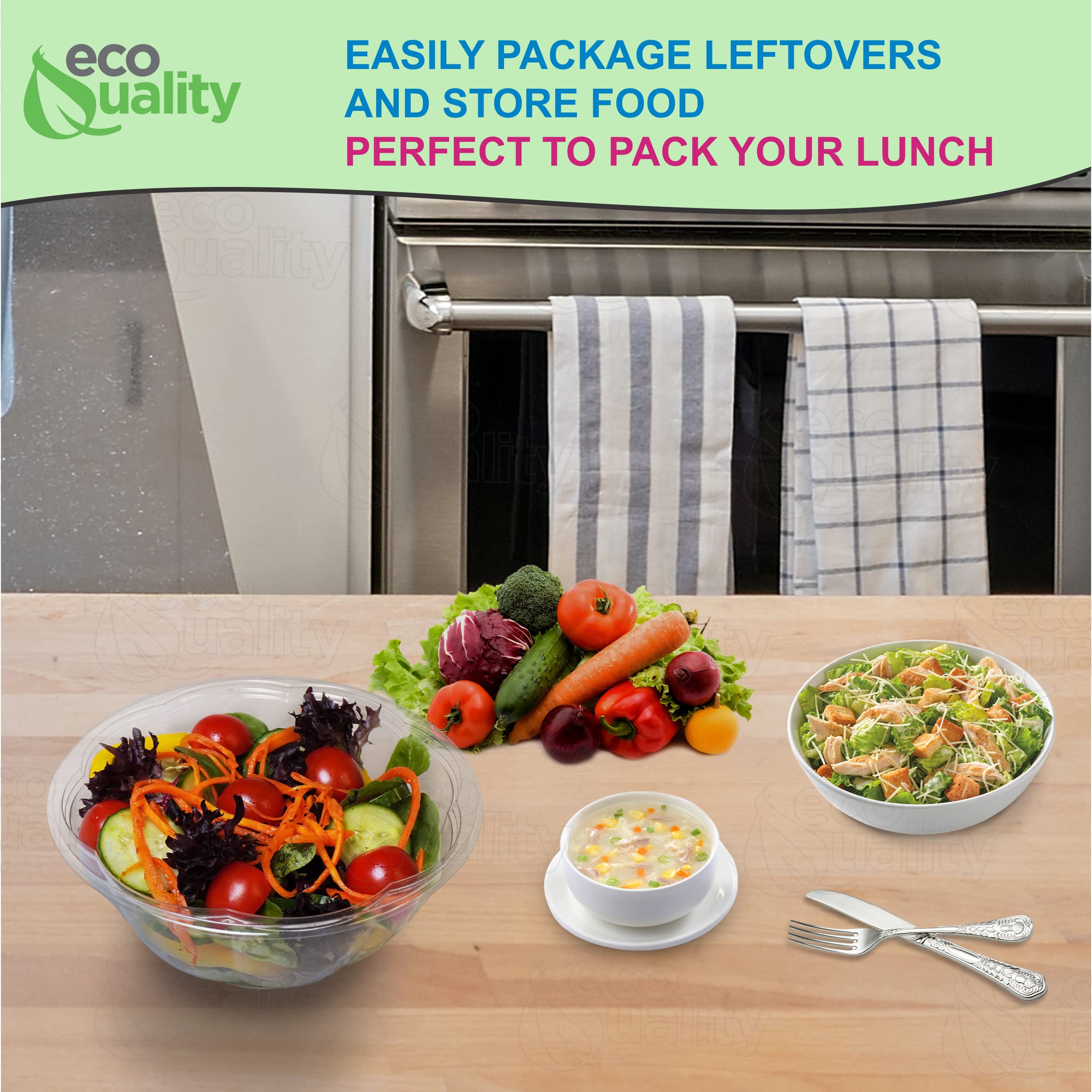 300 Pack 32oz Clear Plastic Salad Bowls with Lids - Disposable Airtight Food Containers for Meal Prep, Lunch, Salads, Fruits & Parfait | Leakproof & Fresh-Keeping | Perfect for Office Lunch, Picnics, Party Catering & Takeout